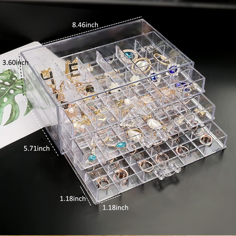Direct Manufacturer Earring Storage Box Acrylic Jewelry Storage Holder Ring Clear Plastic Transparent Jewelry Display Stand with 3 Drawers 72 Small Compartment Tray for Women Girls Low MOQ