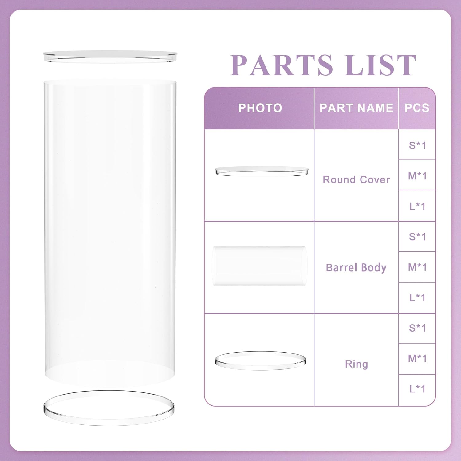 Private Label Putros Cylinder Pedestal Stands 3Pcs Clear Round Cylinder Pedestal Display Plinth Pillars for Wedding Party Decor 35.4''(L),29.5''(M),23.6''(S) OEM Wholesale Manufacturer