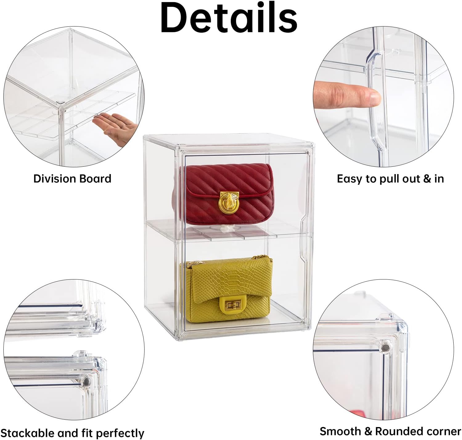 Wholesale OEM ODM X-Large 2 Tiers 14.2"X10.6"X8" Acrylic Display Case with 1 Division Board, Clear Organizer Box Plastic Holder with Magnetic Door for Loungefly Backpack, Handbags, Purses, Boots Factory & Supplier