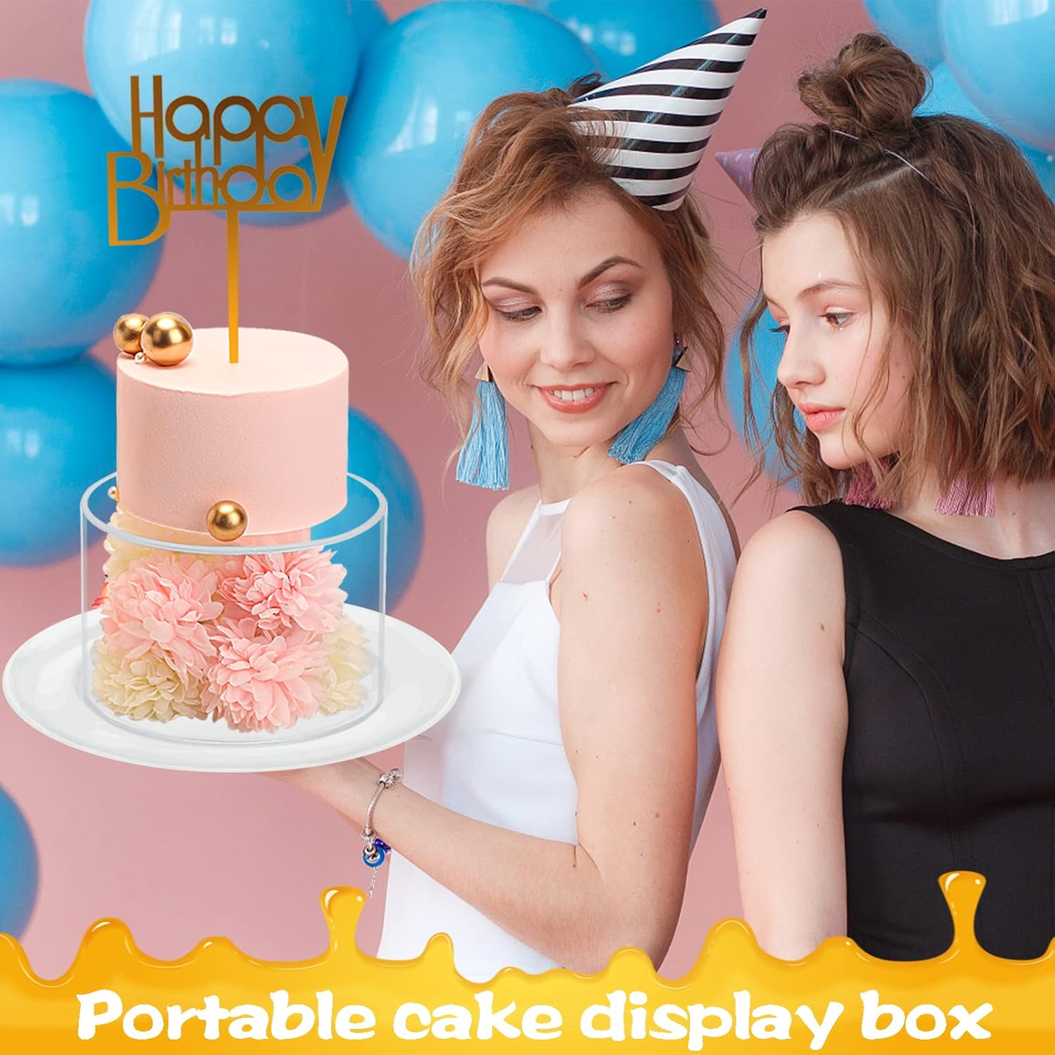 Private Label Choowin 2 Pcs Acrylic Cake Stand with Lid - Fillable, Floating, Clear, Round Cake Stand for Birthday & Wedding & Party (12 inch, 8 inch) Wholesale Manufacturer