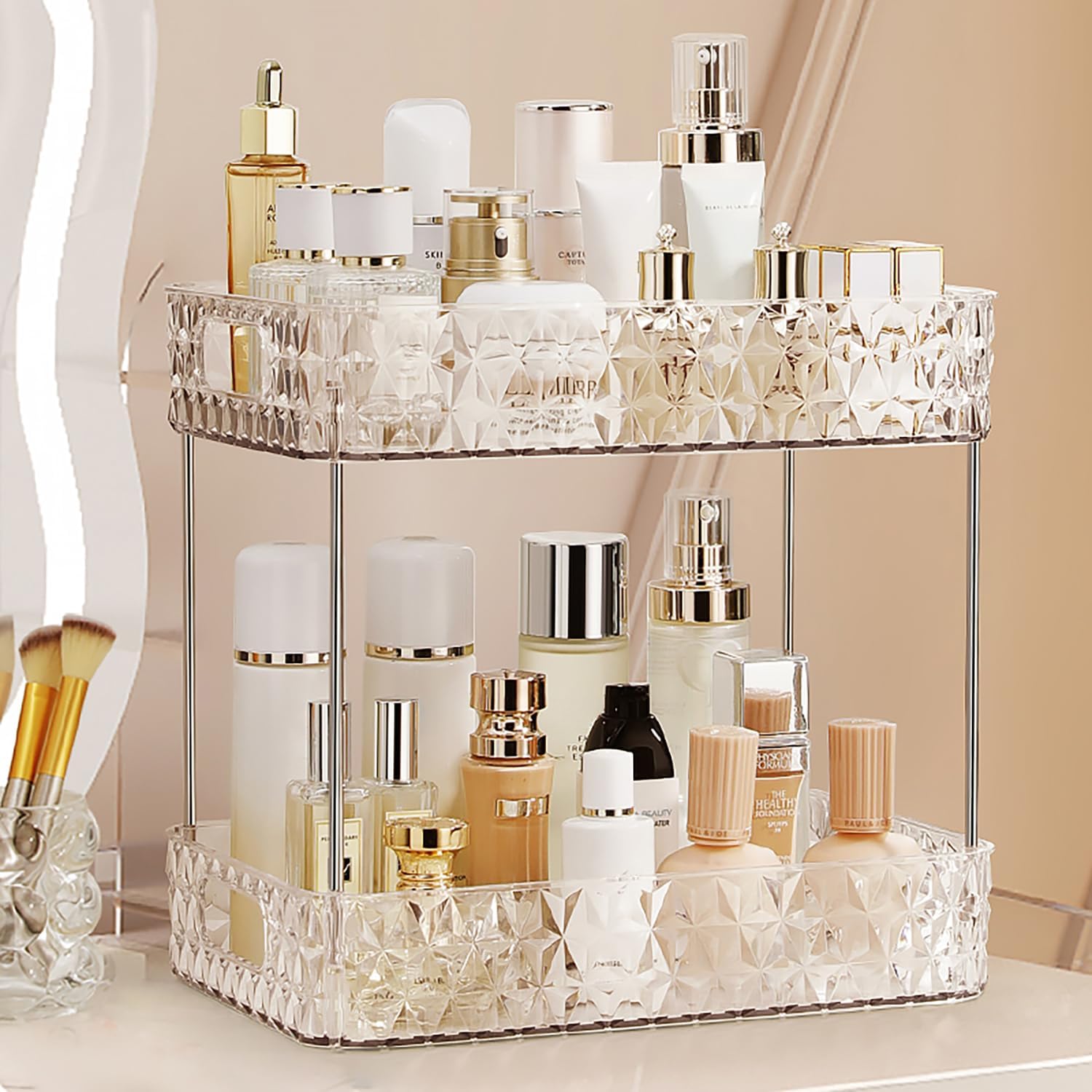 Private Label Makeup Organizer for Vanity, High-Capacity Clear Makeup Storage Perfume Organizers,Cosmetic Display Cases,Bathroom Countertop Organizer(Crystal Clear, 2Tier) Factory Direct Price