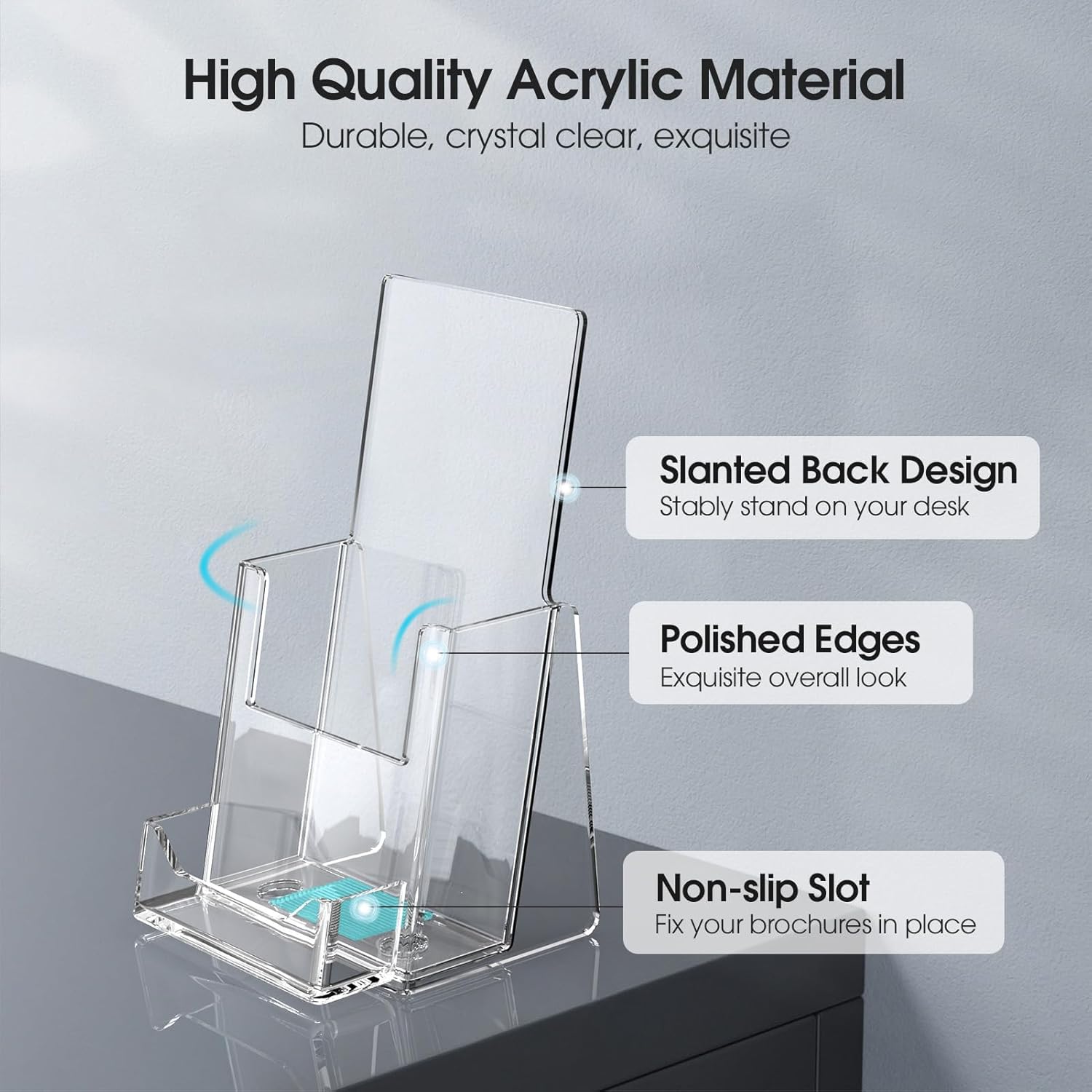 Wholesale MaxGear Brochure Holder 4x9 inch with Business Card Organizer, Acrylic Literature Display Stand Clear Plastic Flyer Holder Wall Mount or Countertop Use for Pamphlets, Booklets, 2 Pack China Factory Bulk Supply