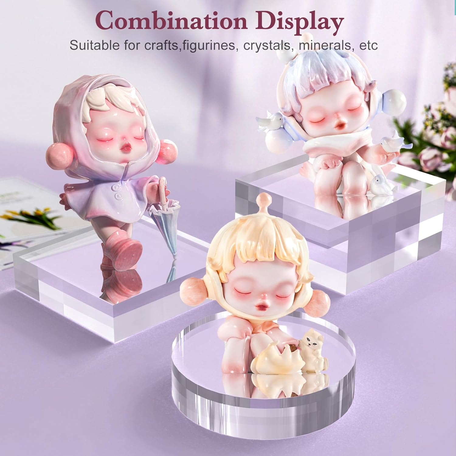 Private Label Acrylic Base Stand 2 Pieces Acrylic Blocks for Display 4 X 4 X 1 Inch Clear Polished Block Square Cube Riser Display Pedestal Stands for Jewelry Perfume Ring Collection Props Cake OEM Wholesale Manufacturer