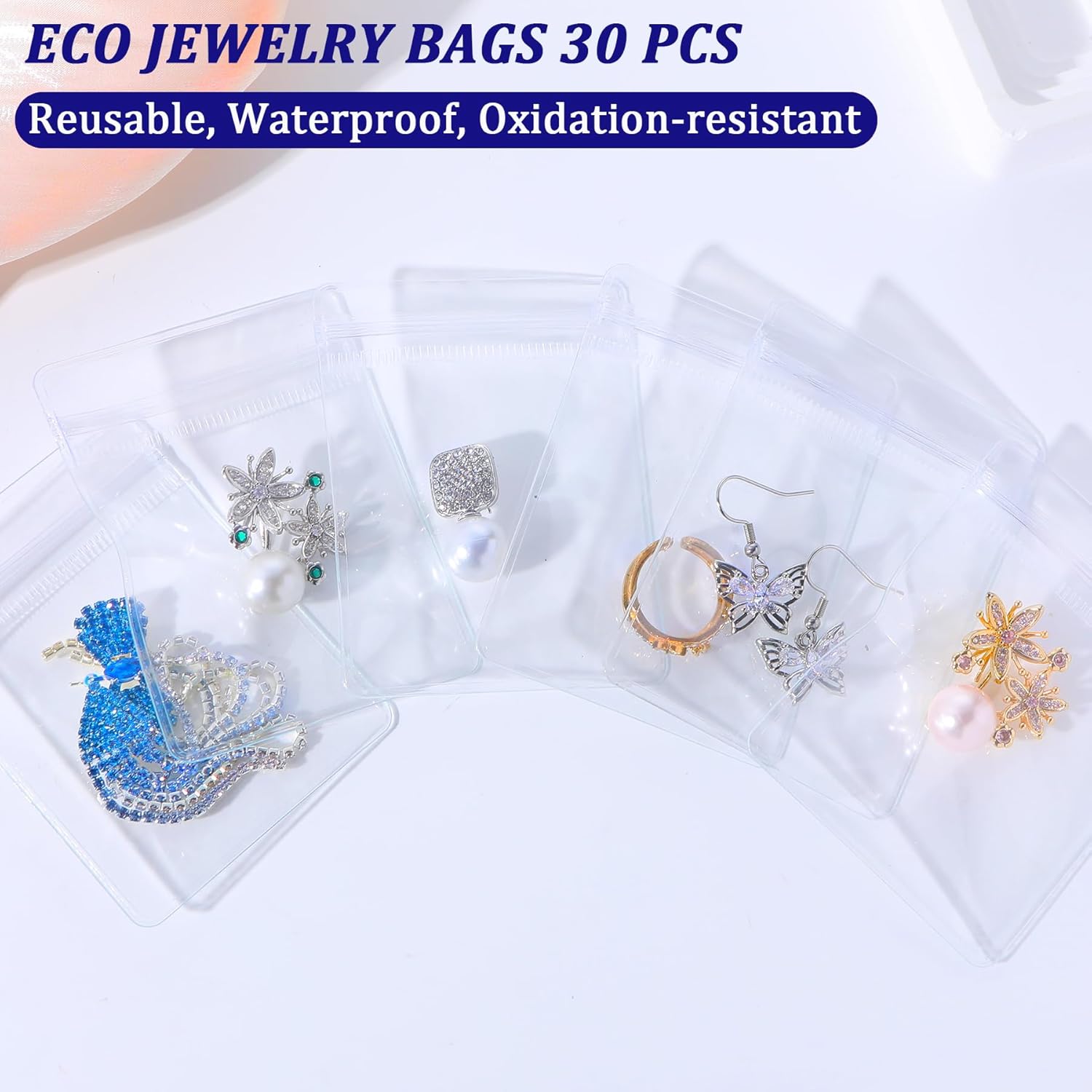 Direct Manufacturer Acrylic Jewelry Box Organizer, Clear Jewelry Organizer and Storage with 30 Portable Anti Tarnish Jewelry Bags, Jewelry Travel Bag for Rings,Necklaces, Earrings Organizer for Women Girls, Clear Low MOQ