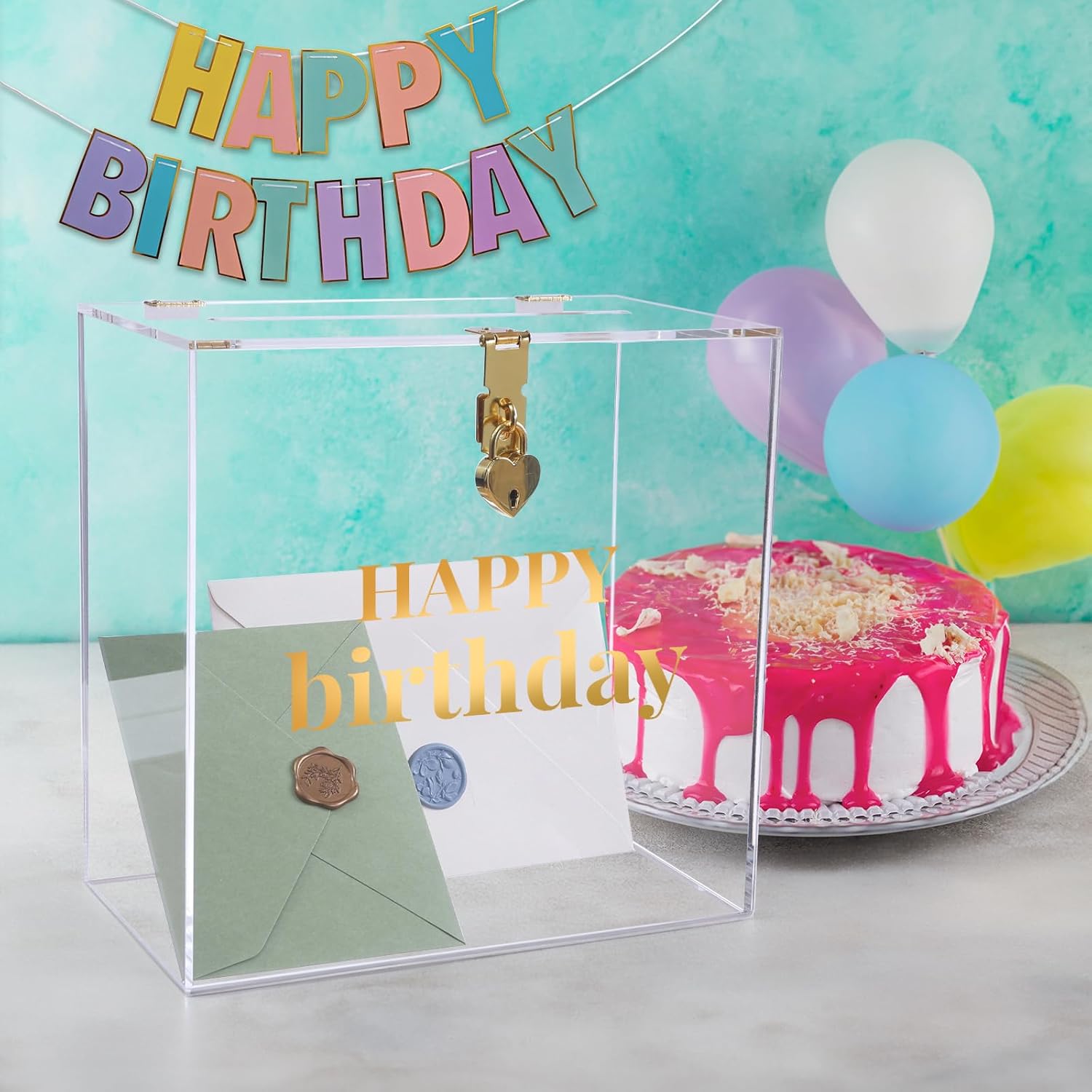 Private Label UNIQOOO Modern Clear Acrylic Card Box with Gold Heart Lock, Customize Thick Blank Wedding Box No Print w/Slot, Large 10x10x5.5 in, for Reception Decoration Fundraiser Wishing Well Box Election Ballot Wholesale Manufacturer