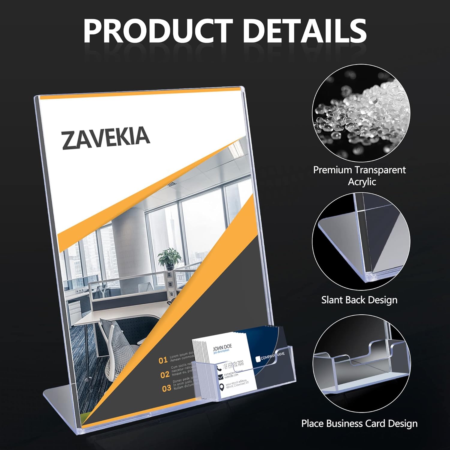 Wholesale zavekia 8.5 x 11 Acrylic Sign Holder with Business Card Holder, Brochure Display Stand for desktop (8.5 x11 in/2 pack) China Factory Bulk Supply