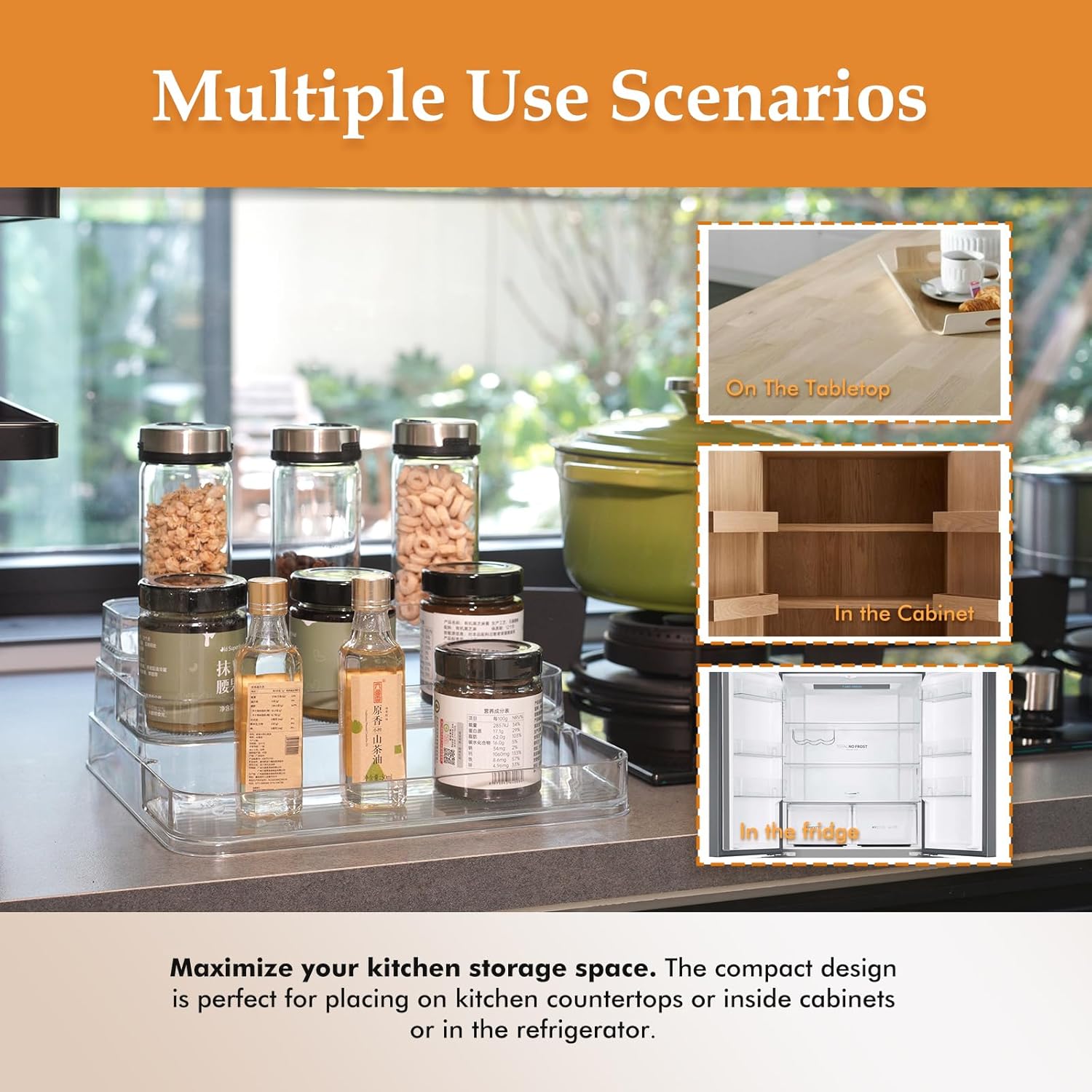 Private Label GREATLINK 3-Tier Spice Rack Organizer for Cabinet and Kitchen Countertop, Acrylic Pantry Organizers and Storage for Spice and Seasoning, Ideal for Perfume Organizer & Medicine Cabinet Organizer, 1PCS Dropshipping Friendly