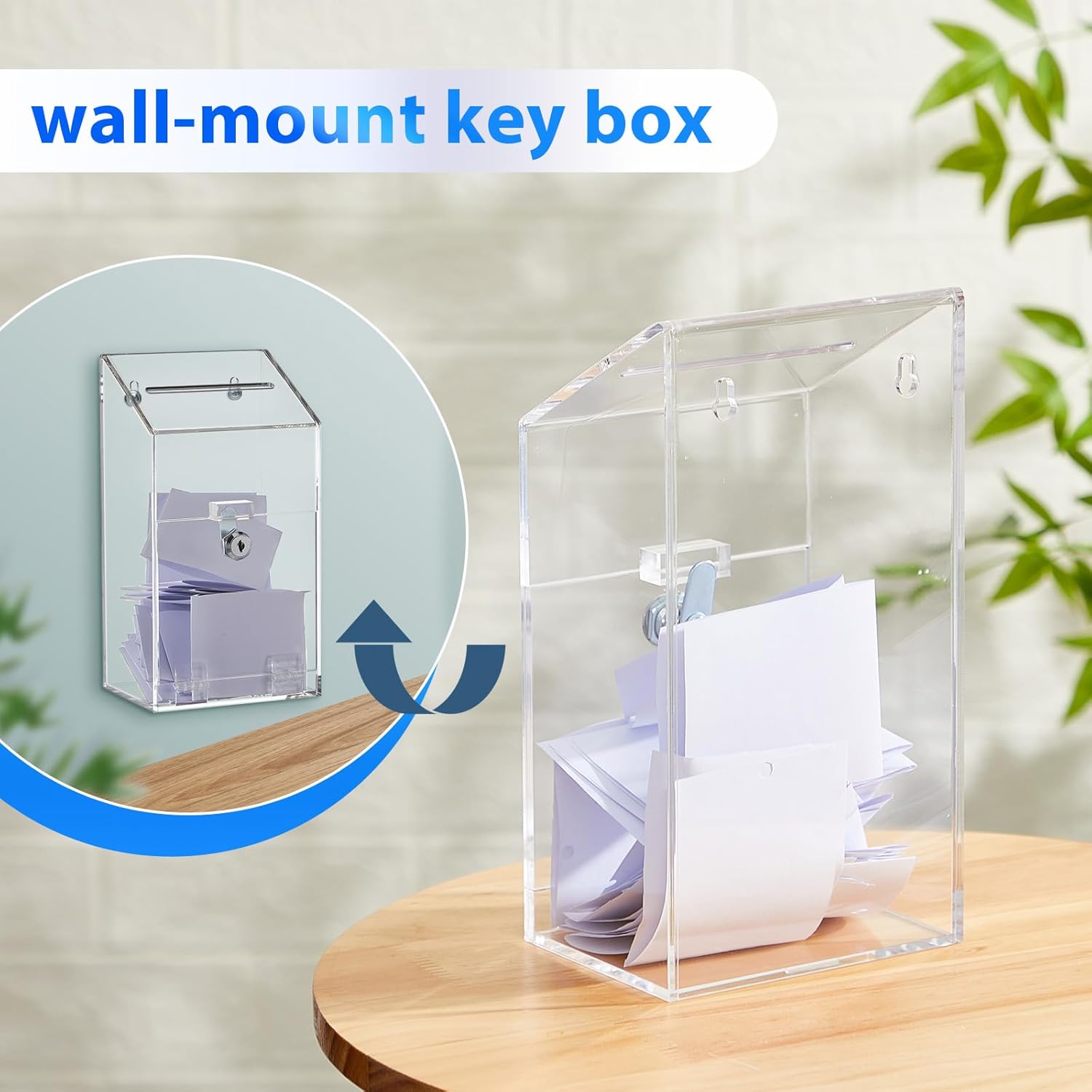 Private Label Acrylic Donation Box 10.2" x 5.6" x 4" Suggestion Box with Lock and Slot Wall Mount Safe Key Drop Ballot Clear Fundraising for Home Office Vote Custom Mold Development