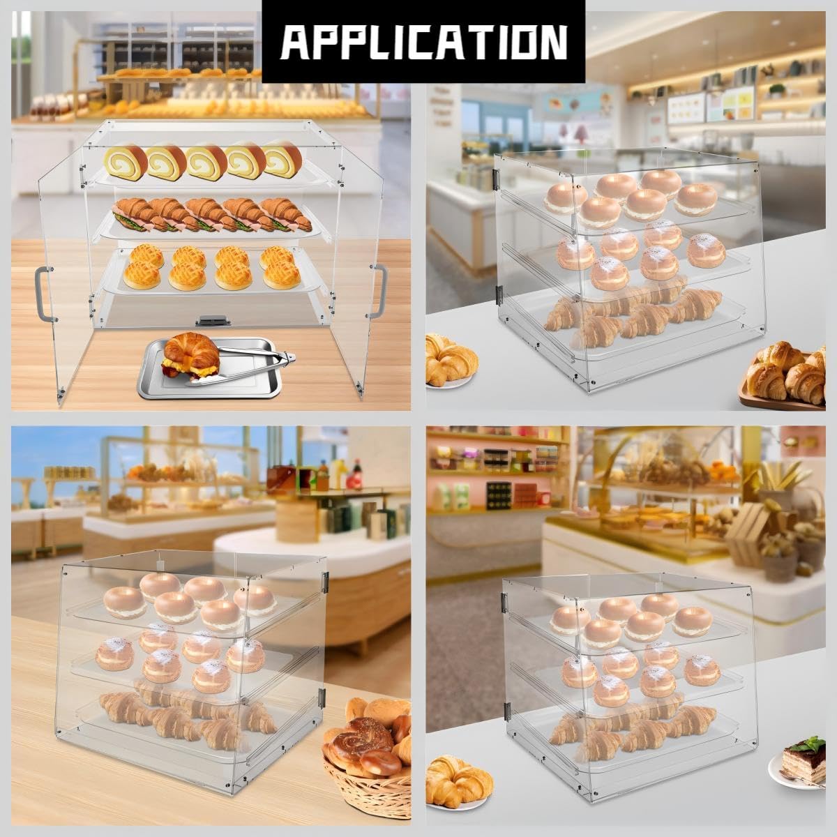 Wholesale OEM ODM 3 Tray Acrylic Display Case, Commercial Countertop Pastry Display Case, w/Rear Door Access & Removable Shelves, Magnetic Door Lock, Acrylic Display Box for Donut Bagels Cake Cookie Keep Fresh Factory & Supplier