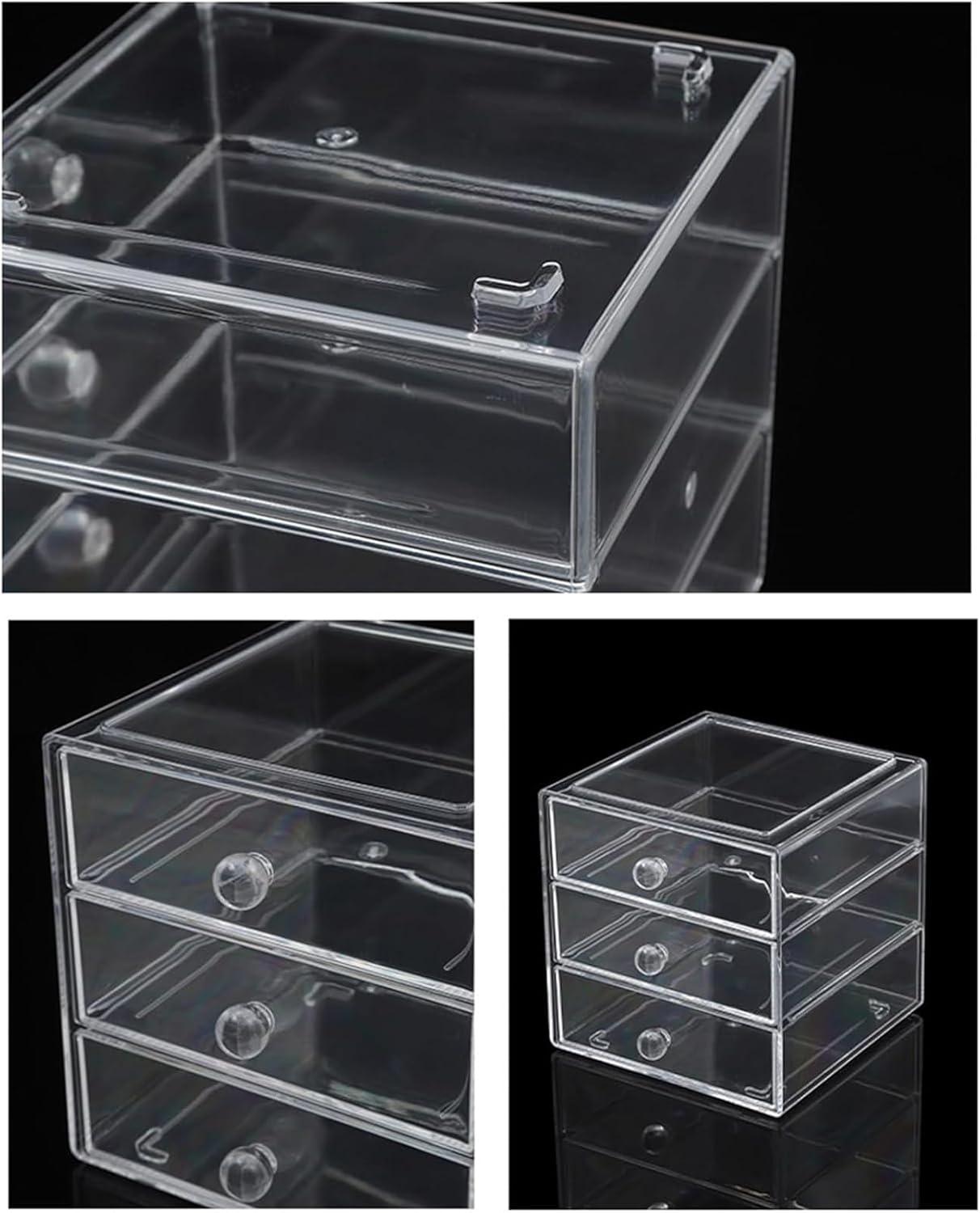 Private Label Makeup Drawer Organizer Box with 3 Drawers, Acrylic Cosmetic Display Case Vanity Organizer Jewelry Storage Box Stackable Storage for Cosmetics, Skin Care, Bathroom, Countertop, Clear Factory Direct Price