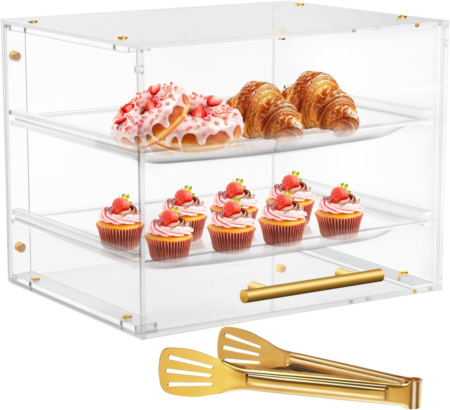 Pastry Display Case, Cookie Display Case 2 Tray Commercial Countertop Bakery Display Case with Front Doors, Acrylic Pastry Case for Exquisite Dessert Display, Cookie Display