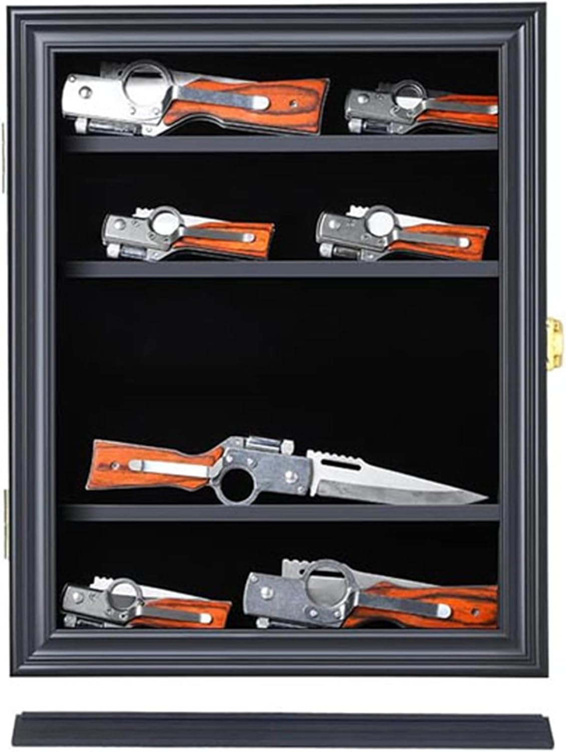 Private Label Military Folding Knife Shadow Box,Knife Display Case Pocket Knife Display Stand Acrylic Lockable Display Cabinet Wall Folding Knife Shadow Box with UV Protection for Military Knife Collection, Custom Mold Development