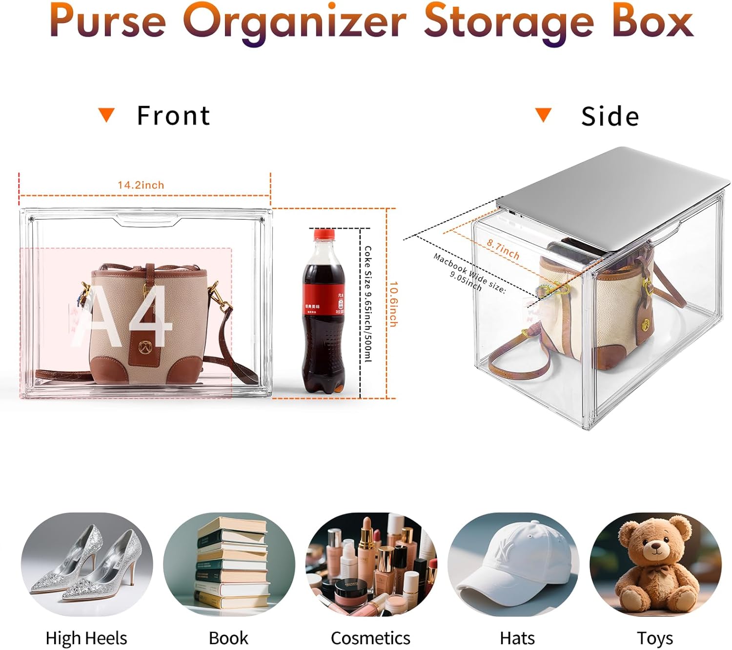 ODM Purse Organizer for Closet, Purse Storage Organizer for Handbag Organizer, Clear Acrylic Display Case with Magnetic Door, Plastic Storage Bins for Book, Collectibles, Cosmetic (3 Pack) Custom Logo Service