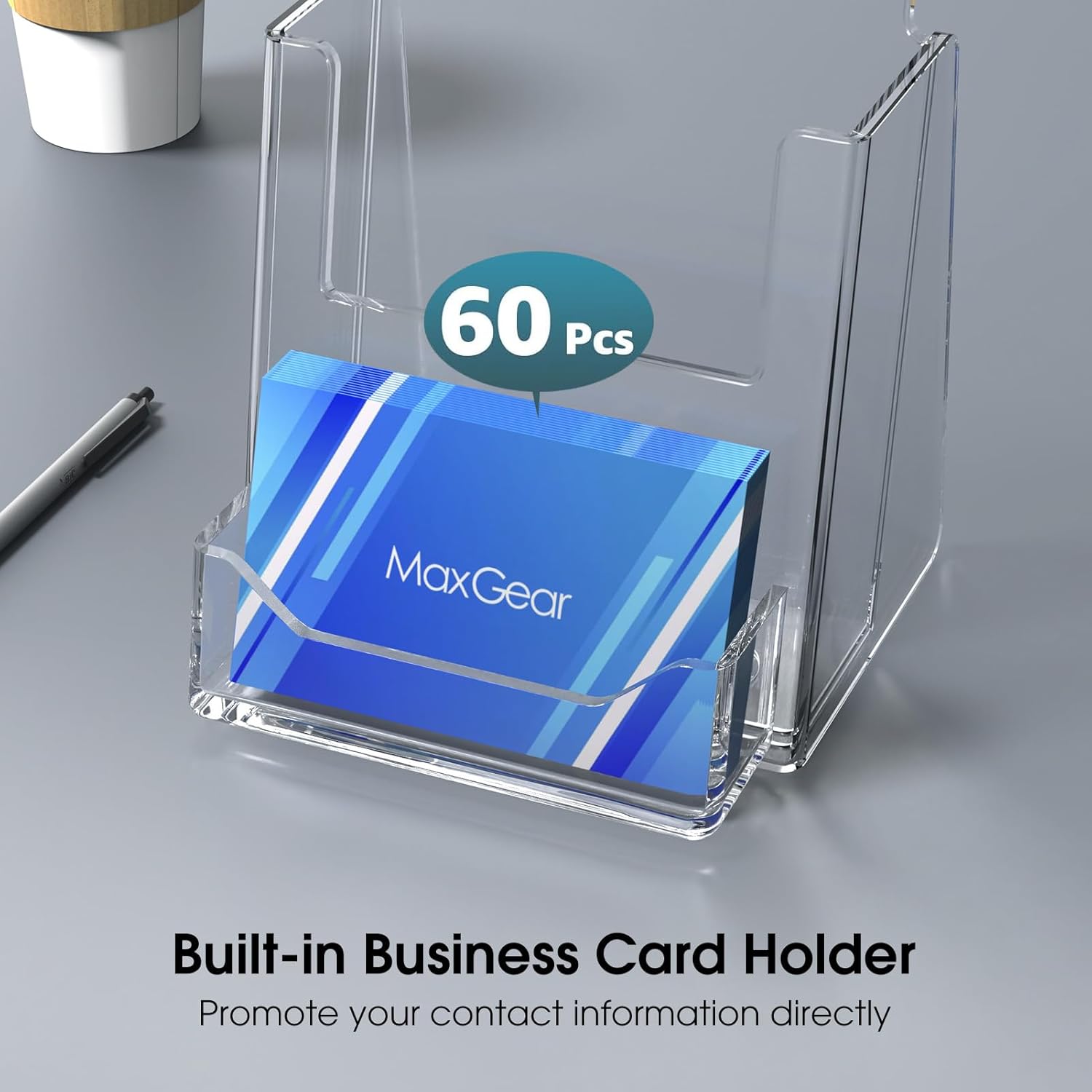 Wholesale MaxGear Brochure Holder 4x9 inch with Business Card Organizer, Acrylic Literature Display Stand Clear Plastic Flyer Holder Wall Mount or Countertop Use for Pamphlets, Booklets, 2 Pack China Factory Bulk Supply