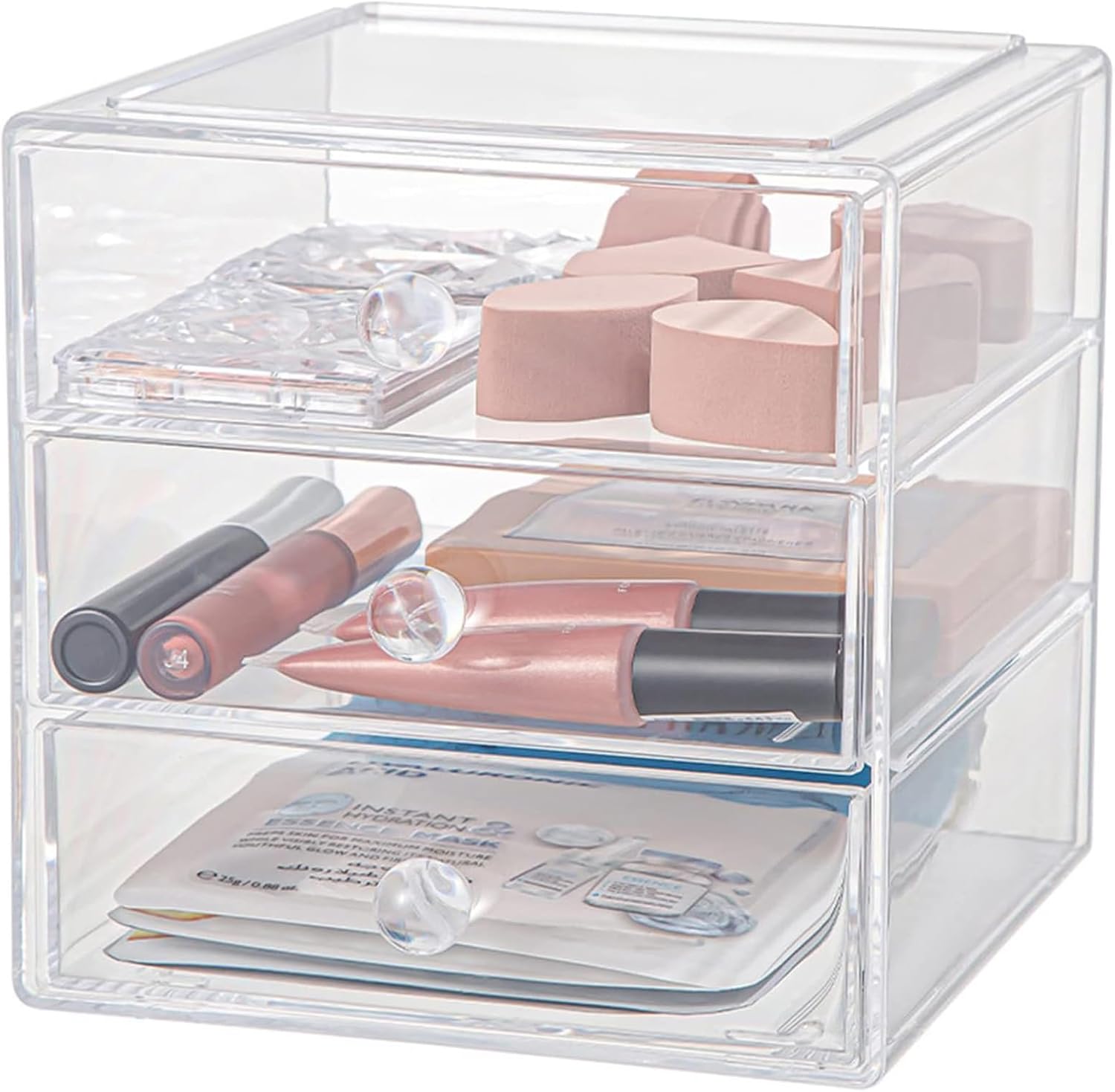 Private Label Makeup Drawer Organizer Box with 3 Drawers, Acrylic Cosmetic Display Case Vanity Organizer Jewelry Storage Box Stackable Storage for Cosmetics, Skin Care, Bathroom, Countertop, Clear Factory Direct Price