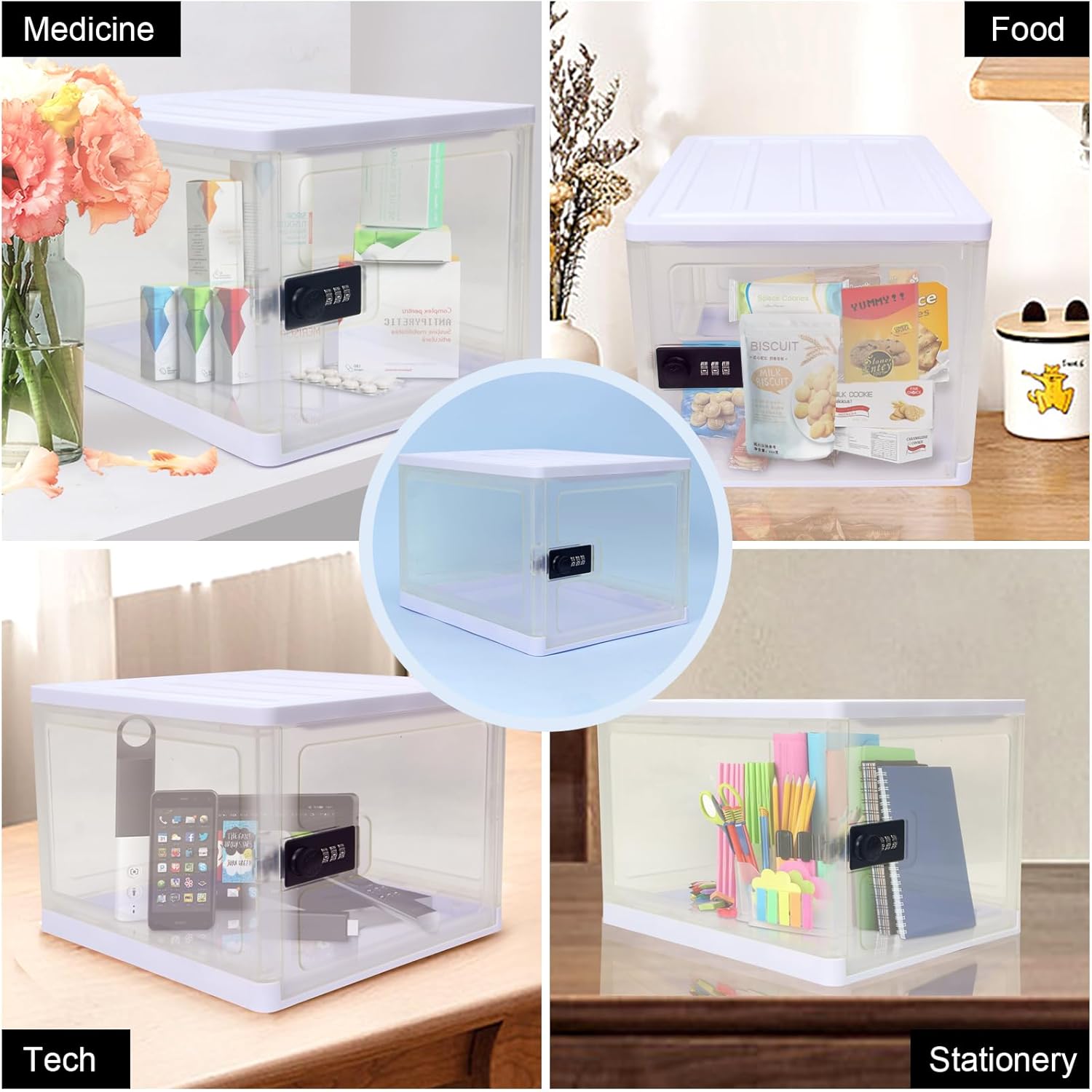 Private Label Clear Lockable Storage Box for Food，Tech and Home Safety, Medicine Lock Box for Safe Medication,Lockable Storage Bin，Refrigerator Storage Bins, Tablet Phone Jail Lock Box (Clear) Custom Mold Development