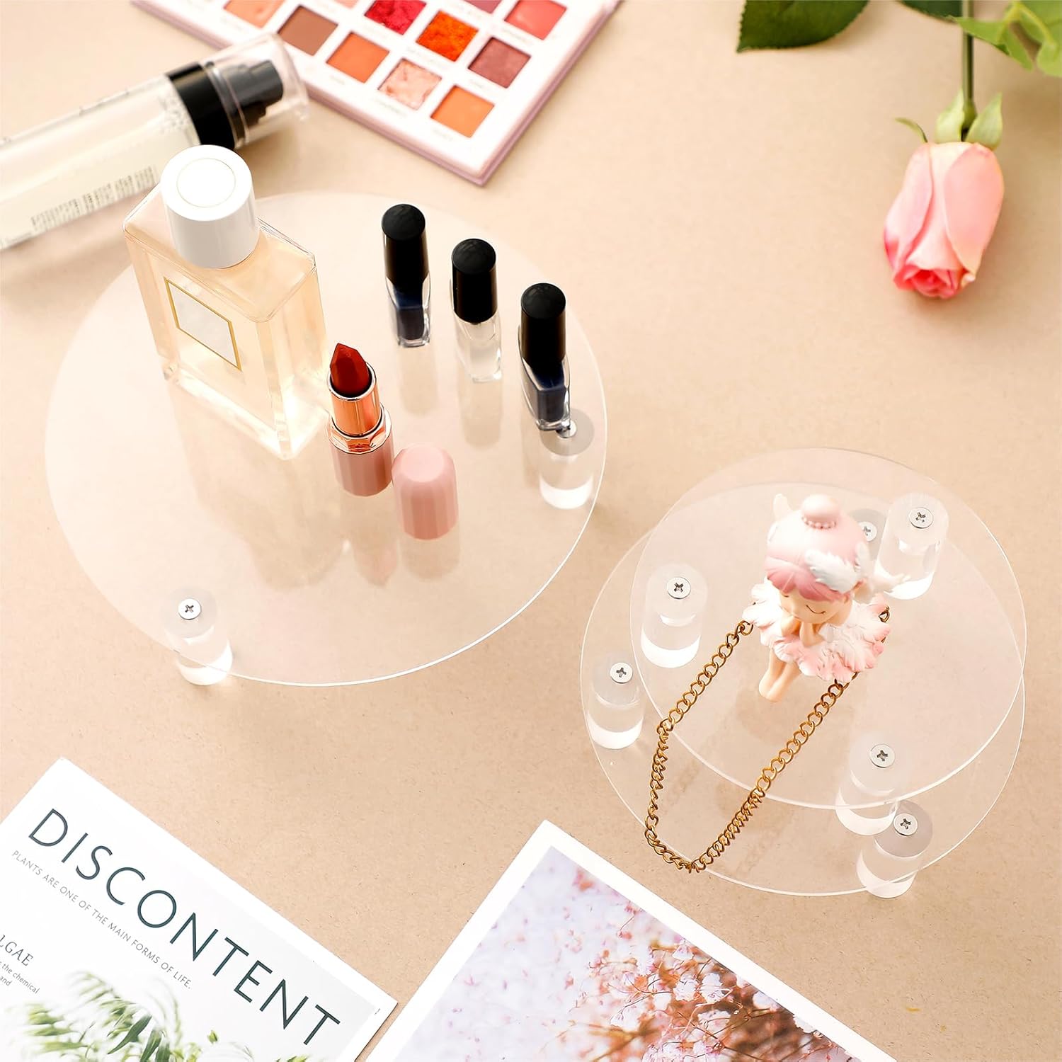 Private Label 3 Pcs Round Acrylic Display Riser Clear Round Stands Clear Pedestal Riser Board for Home Decor and Organizer(5'',6'',8'') OEM Wholesale Manufacturer