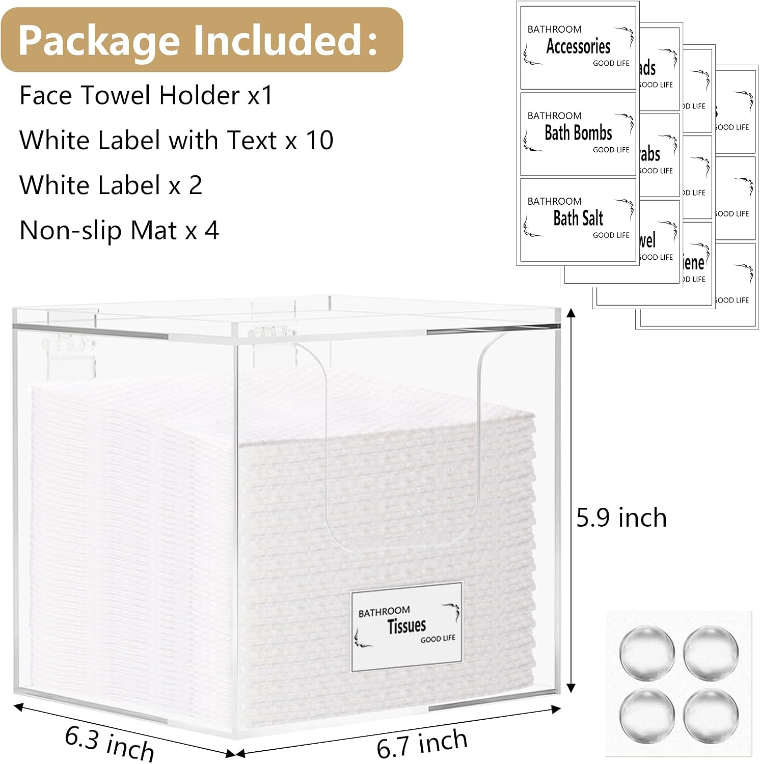 Private Label Disposable Face Towel Holder Box, Acrylic Storage Box Compatible with Clean Skin Club Face Towels XL, Makeup Organizer with Lid, Clear Acrylic Face Towel Holder for Bathroom, Vanity Makeup Custom Logo Service