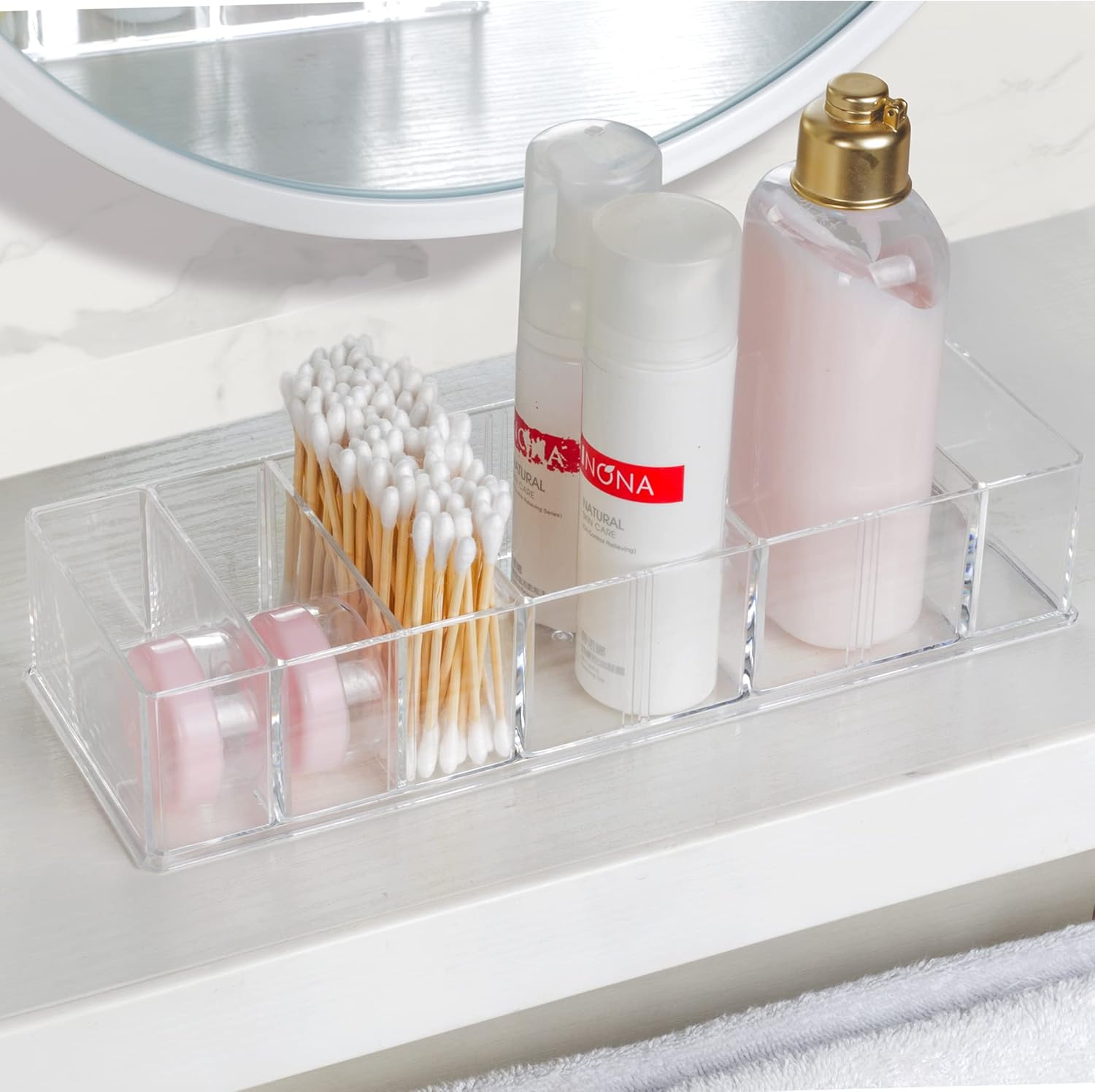 Private Label Detachable Makeup Organizer, 8 Compartments Acrylic Cosmetic Storage Jewelry Display Boxes, Clear Drawer Organizers Case for Dresser Vanity Bathroom Kitchen Custom Logo Service