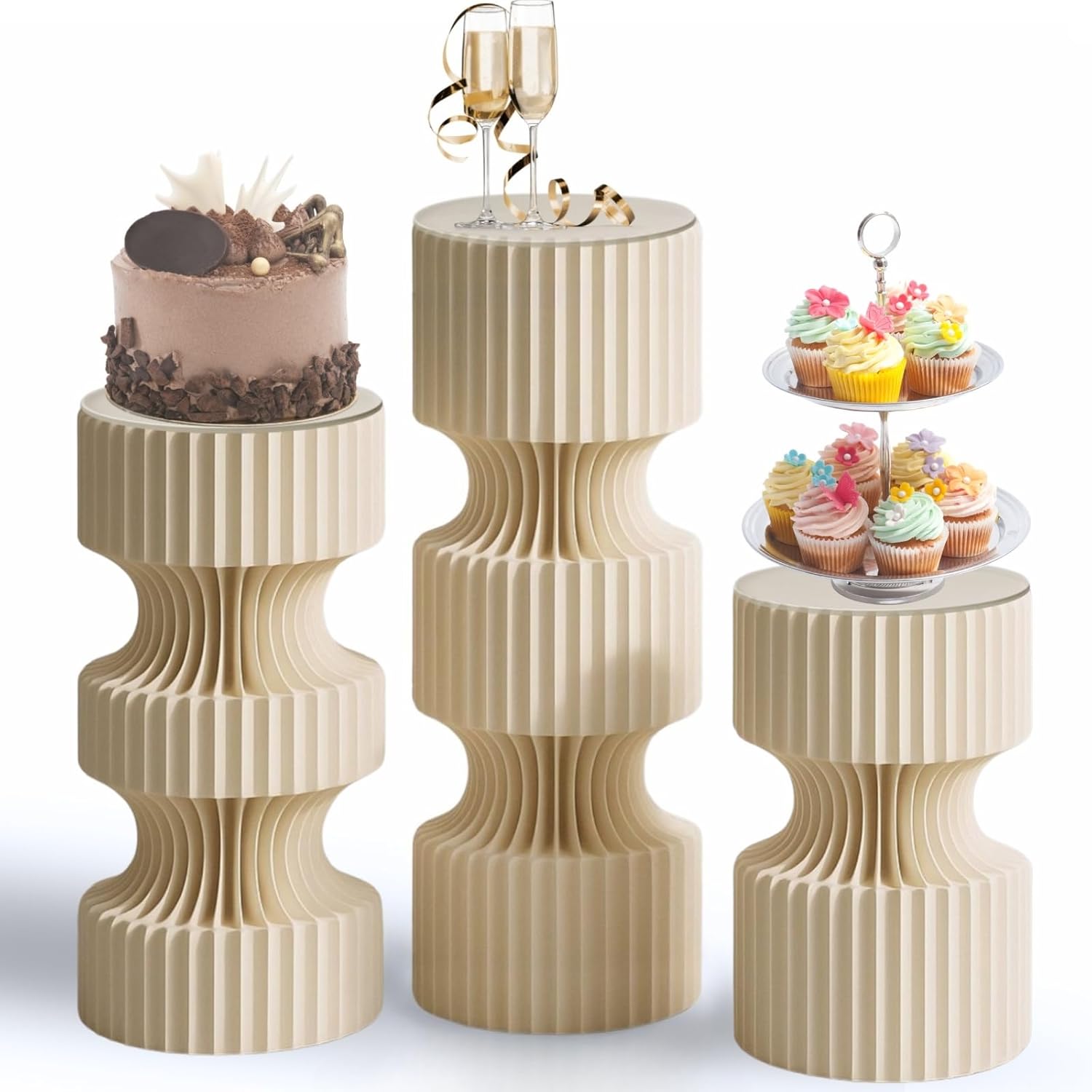 3PCS Pillaro Cake Stands for Party, Sturdy Cardboard Column with Clear Acrylic Plate, Reusable Round Cylinder Stands for Party, Cake Pedestal Stand, Pillar for Birthday Wedding Dessert
