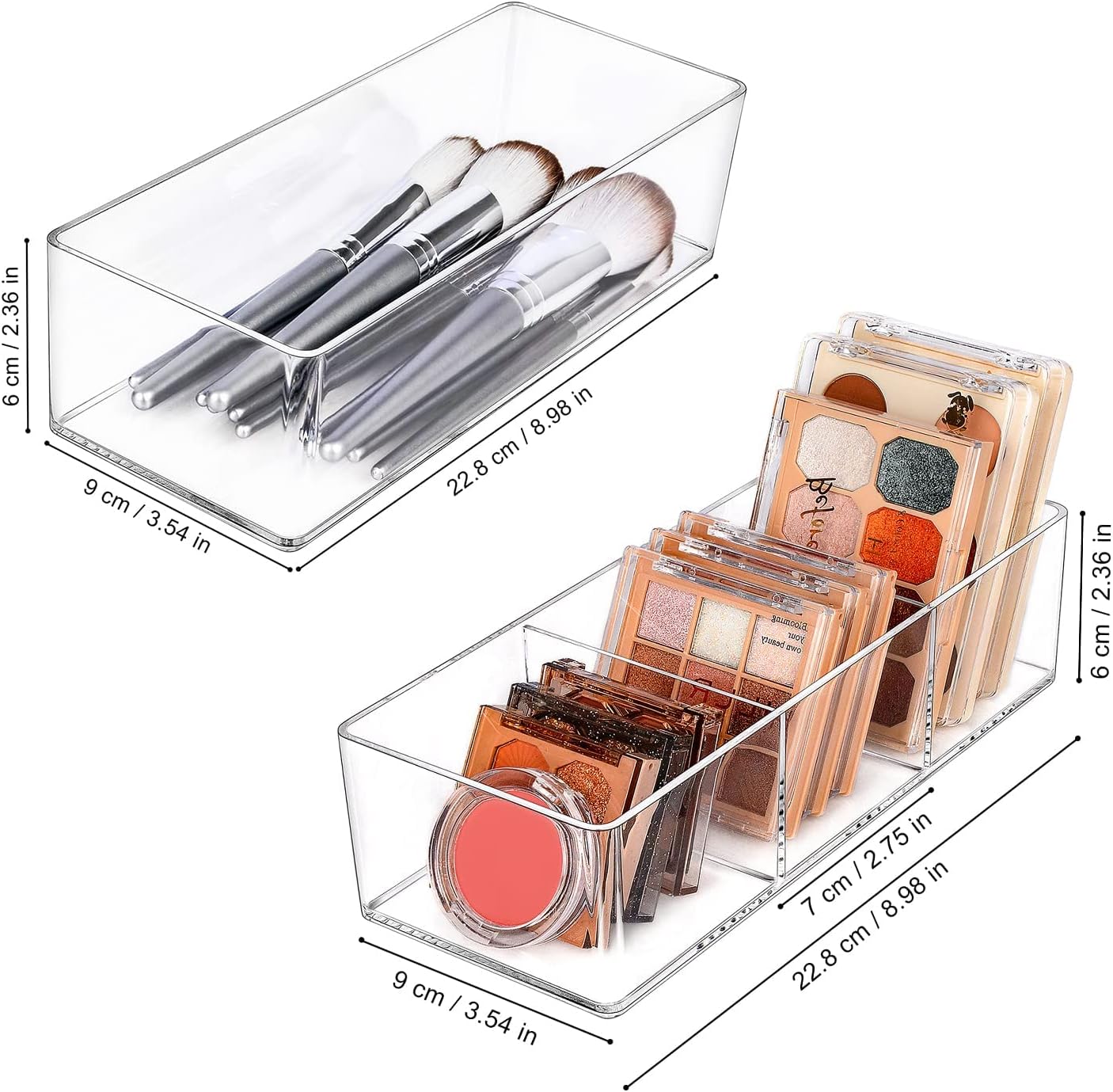 Private Label JessLab Acrylic Organizer, 2PK Cube Sections Makeup Organizer for Drawer, Makeup Organizer for Vanity, Countertop, Bathroom, Kitchen and Cabinet Storage(1+3 Compartment) Custom Logo Service