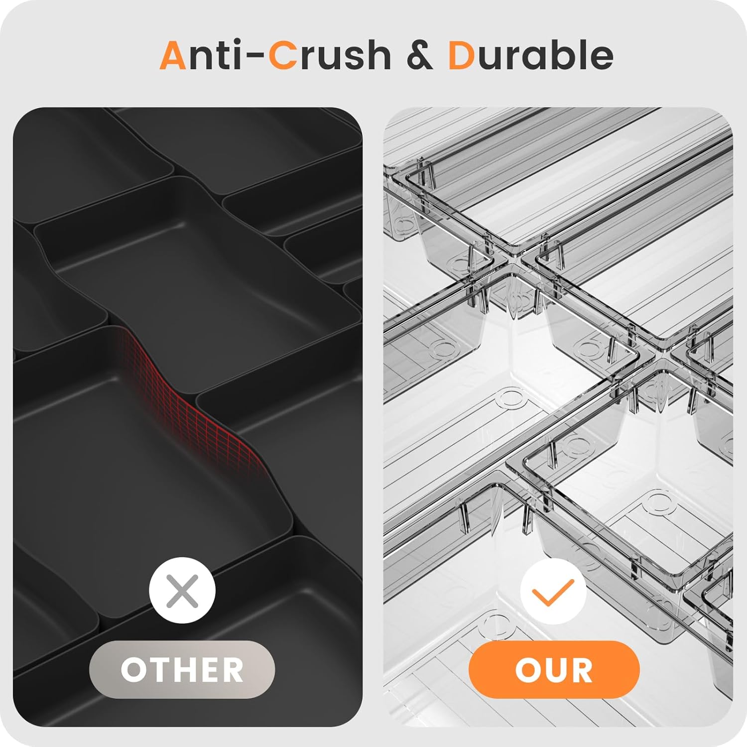 Private Label A-LuGei 【Crystal Design】 Clear Drawer Organizer,【Military Grade】 Acrylic Makeup Organizer, Bathroom Organizers and Storage, Organization and Storage, Organizer Bins for Office Vanity Kitchen Bedroom Factory Direct Price