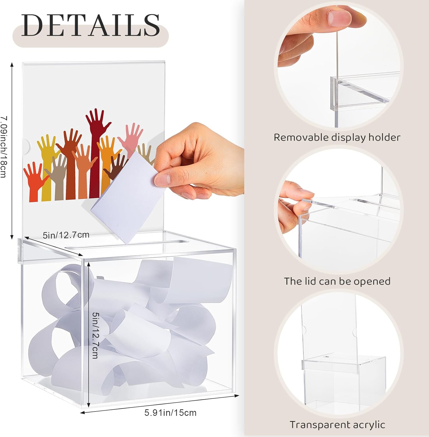 Private Label Bucherry 3 Pcs Acrylic Donation Box with Slot Clear Ballot Suggestion Raffle Ticket Box with Sign for Fundraising, Raffle, Collecting, Donating, Voting, 5.9 x 5 x 5 Inches Wholesale Manufacturer