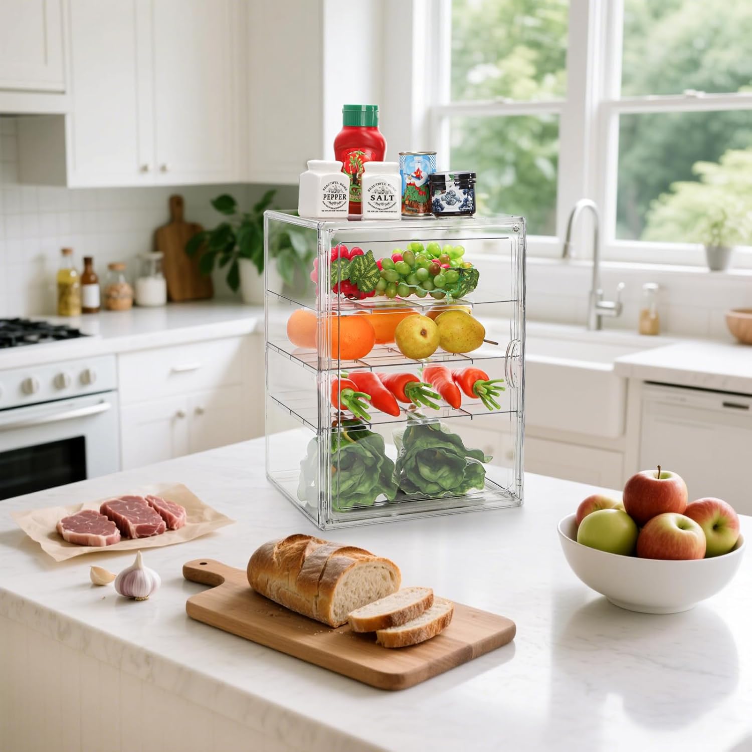 Wholesale OEM ODM 14" Clear Bread Box, 4 Tier Bakery Display Case, Bread Holder for Kitchen Counter, Pastry Bread Storage Organizer with Magnetic Door for Homemade Bread, Bagel, Muffins, Cupcake, Collectible Factory & Supplier