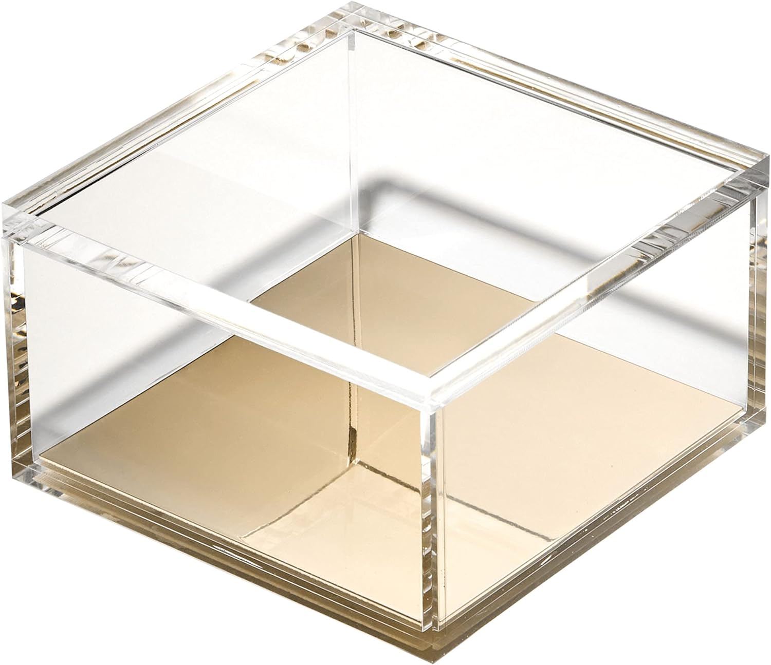 Private Label OfficeGoods Acrylic Desk Organizer w/Gold Base – Functional & Elegant Odds & Ends Box for Display or Storage – Perfect for Home or Office, Kitchen, Bathroom Vanity, Curio Display - Large Custom Logo Service