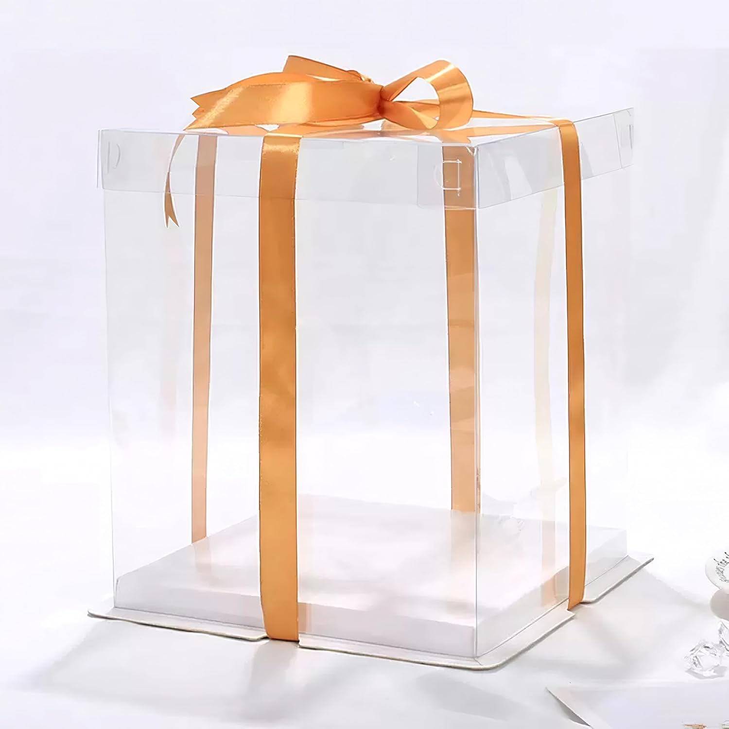 ODM 5 Pcs, 12'x12'x11' inch Food Grade Clear Plastic Display Boxes, 29.4 x 29.4 x 25 cm with Ribbon, for Cakes, Bakeries, Desserts, Birthday, Christmas and Thanksgiving Custom Mold Development