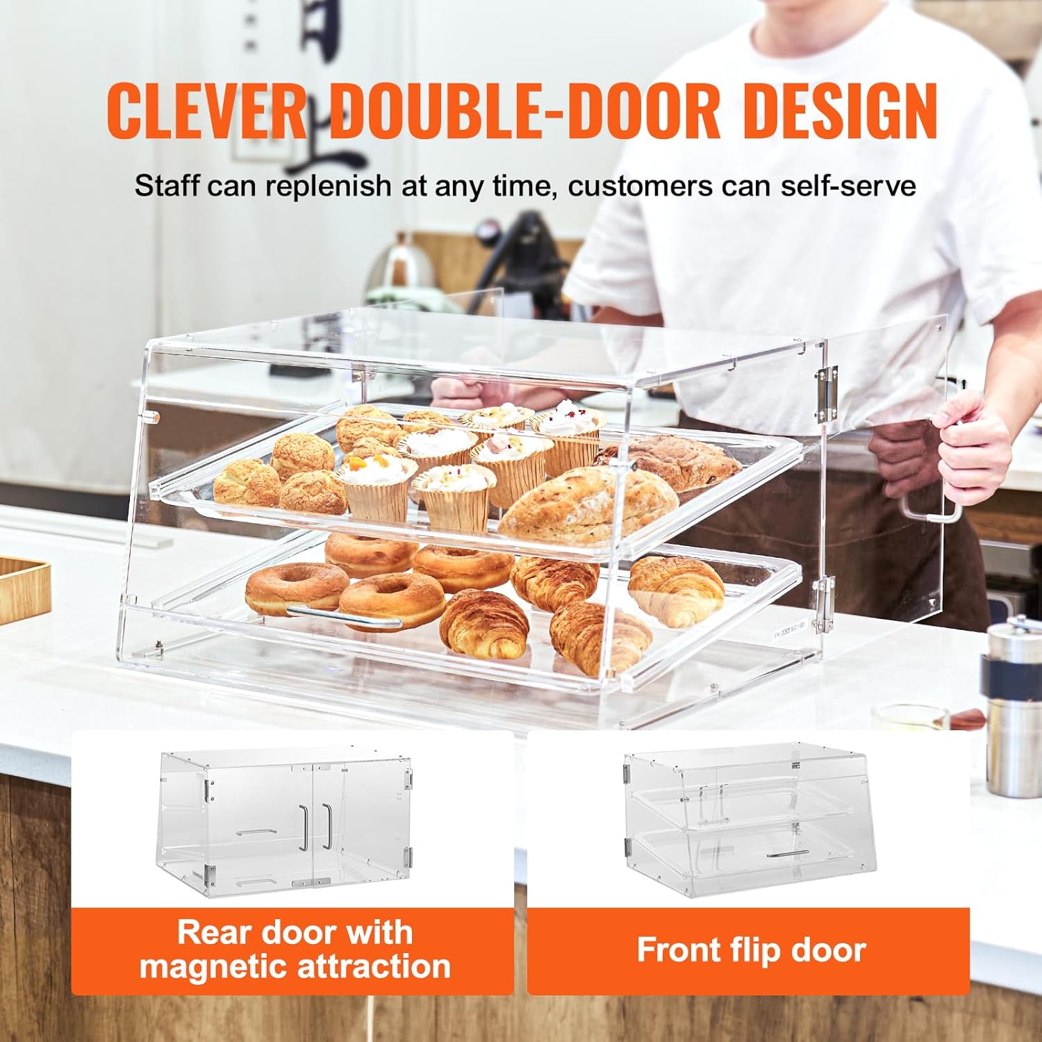 Wholesale OEM ODM VEVOR Pastry Display Case, 2-Tier Commercial Countertop Bakery Display Case, Acrylic Display Box with Rear Door Access & Removable Shelves, Keep Fresh for Donut Bagels Cake Cookie, 20.7"x13.2"x11.9" Factory & Supplier