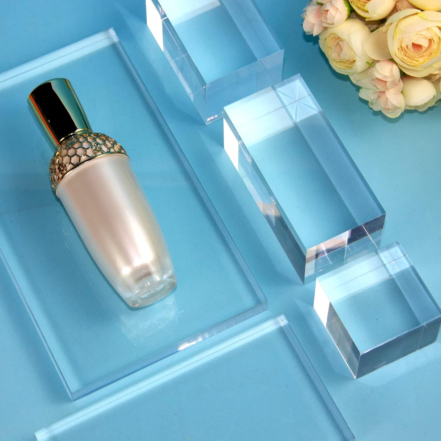 ODM Clear Polished Acrylic Cube Cylinder Round Photo Props, Transparent Solid Acrylic Display Blocks for Photography Boutique Jewelry Cosmetic Crafts Closet Show, 4 Pcs (Transparent Cube) Custom Logo Service