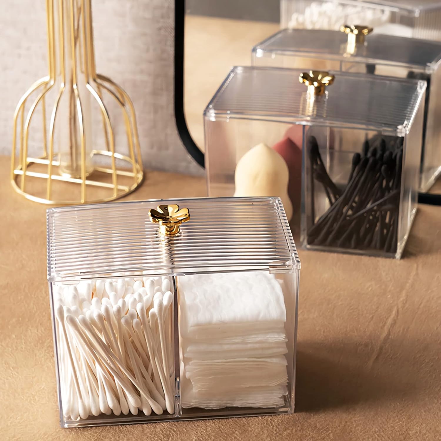 Private Label DASITON Acrylic Qtip Holder, Bathroom Jars With Lids Set, Apothecary Jar Dispenser For Cotton Ball, Swab, Round Pads, Floss Custom Logo Service