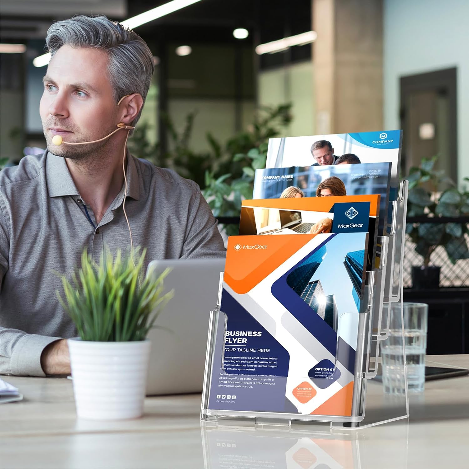 Wholesale MaxGear Acrylic Brochure Holder 8.5 x 11 inch, 4 Tier Clear Literature Organizer Magazine Stand Display with Removable Divider for 4 x 9 inch Brochures, Pamphlet, Wall Mount or Countertop, 1 Pack China Factory Bulk Supply