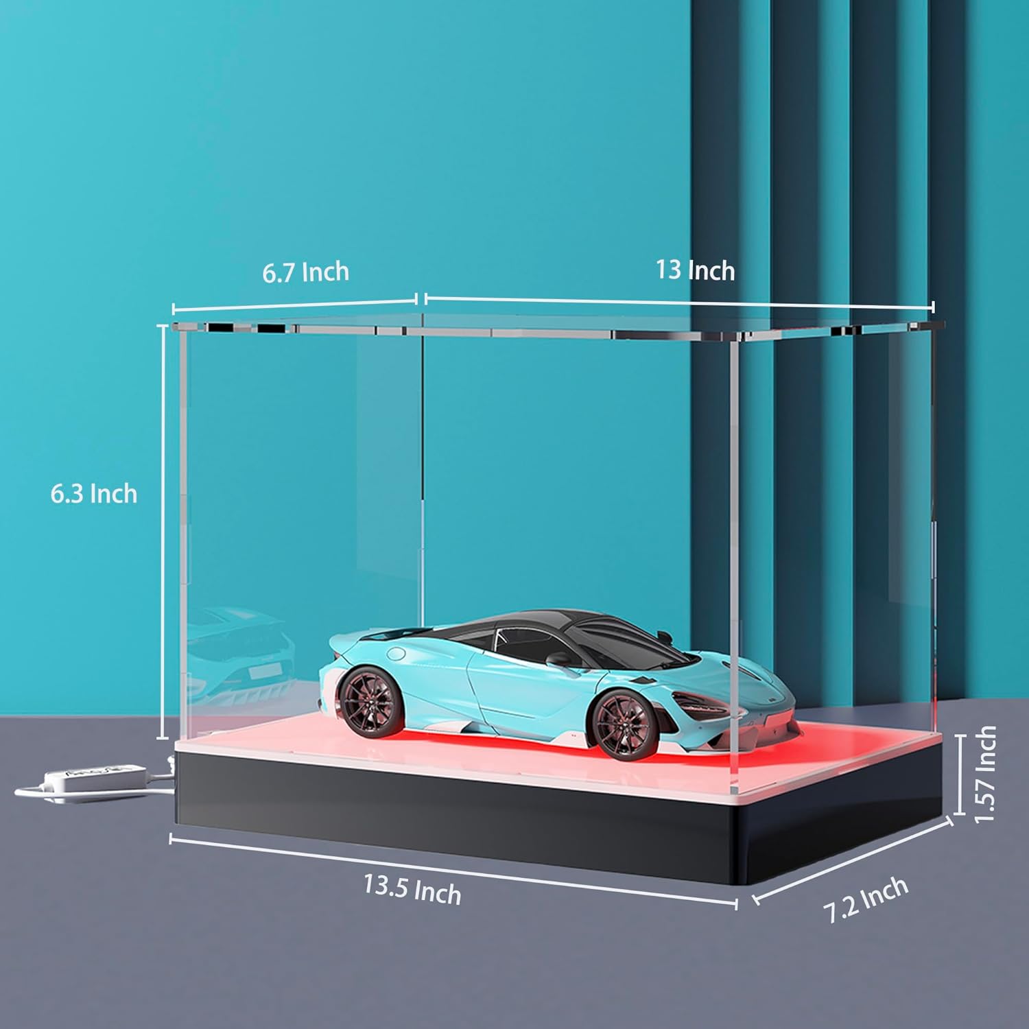 Private Label Rectangle Light Up Acrylic Display Case with RGB LED Lighted Base & Ball Holder, App & Controller, 16 Million Colors, Music Sync & Timer, Showcase 1/18 1/24 Model Cars and Collectibles Ecommerce Ready Product