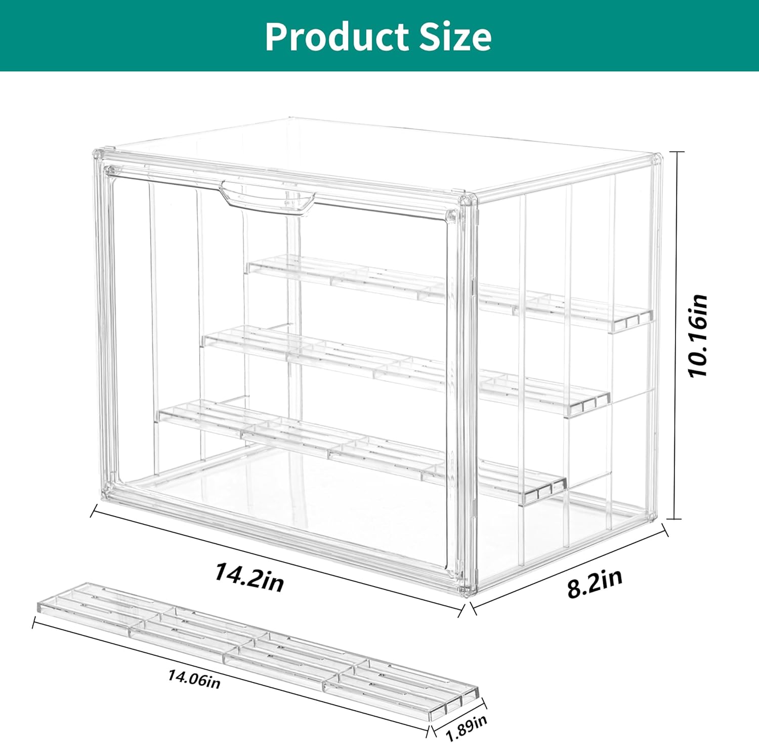Private Label Attelite Acrylic Display Case,Upgrade 4 Tiers Clear Display Case with 3 Adjustable Divider, 4 Pack Stackable Large Storage Box with Magnetic Door for Collectibles Action Figures Ecommerce Ready Product