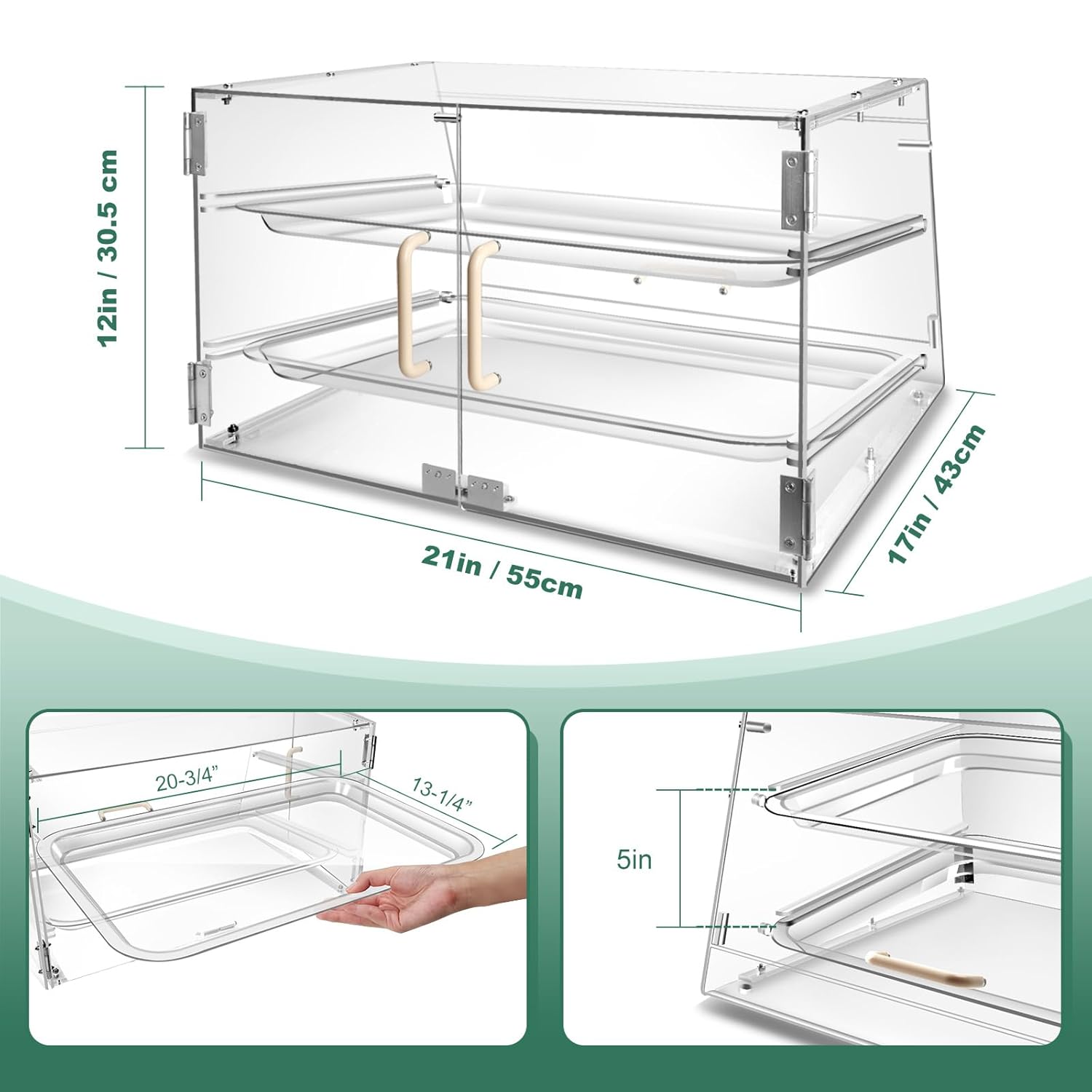 Wholesale OEM ODM YBSVO 2 Tray Bakery Display Case with Front and Rear Doors - 21" x 17" x 12" Factory & Supplier