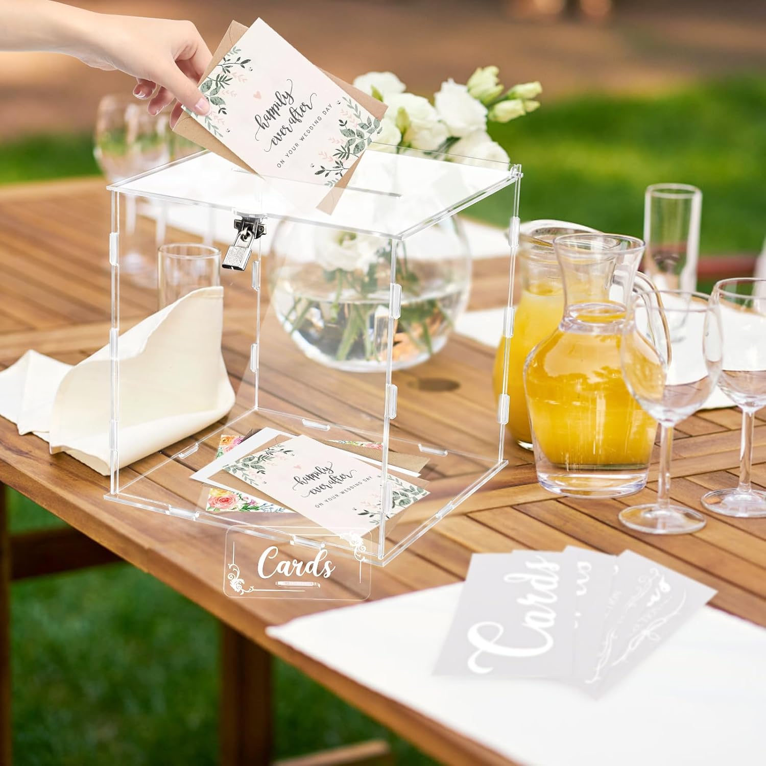 Private Label Clear Acrylic Wedding Card Box with Lock Large Blank DIY Card Boxes with 4 "Card" Text Stickers Gift Card Box for Reception, Party, Wishing Well, Money Box Holder, Graduation Decorations, Baby Shower Wholesale Manufacturer