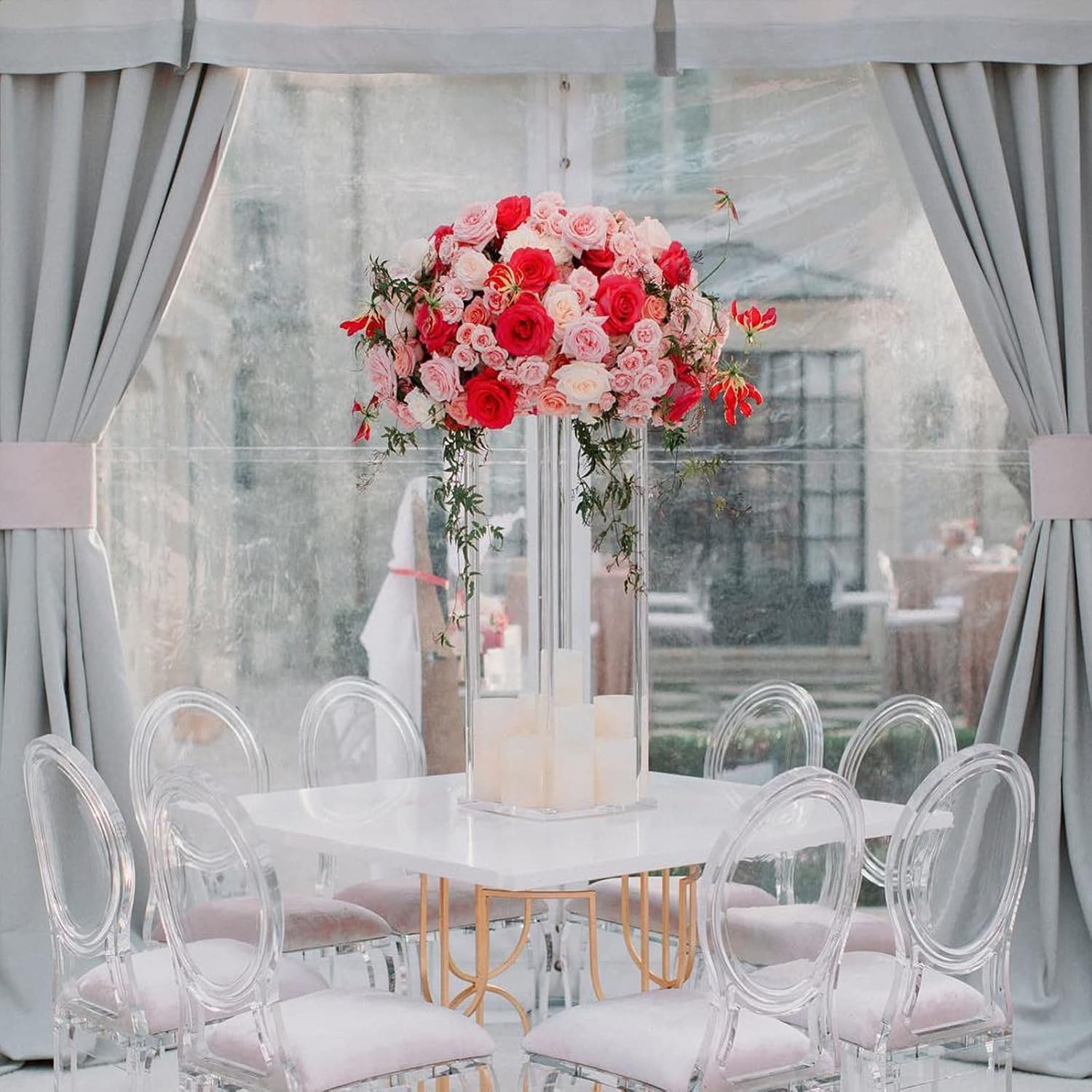 Private Label YALLOVE Acrylic Flower Stand, Set of 2 Clear Pedestal, 15.75 Inch Tall Vases for Wedding Event Party Props, Home Decor OEM Wholesale Manufacturer