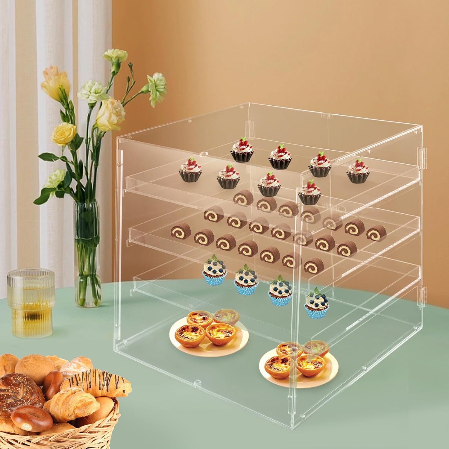 Wholesale OEM ODM 3 Tray Acrylic Bakery Display Case, 18.7 x 17.7 x 17.7 Inch Clear Countertop Pastry Display with Door for Bakery Dessert Cupcake Factory & Supplier