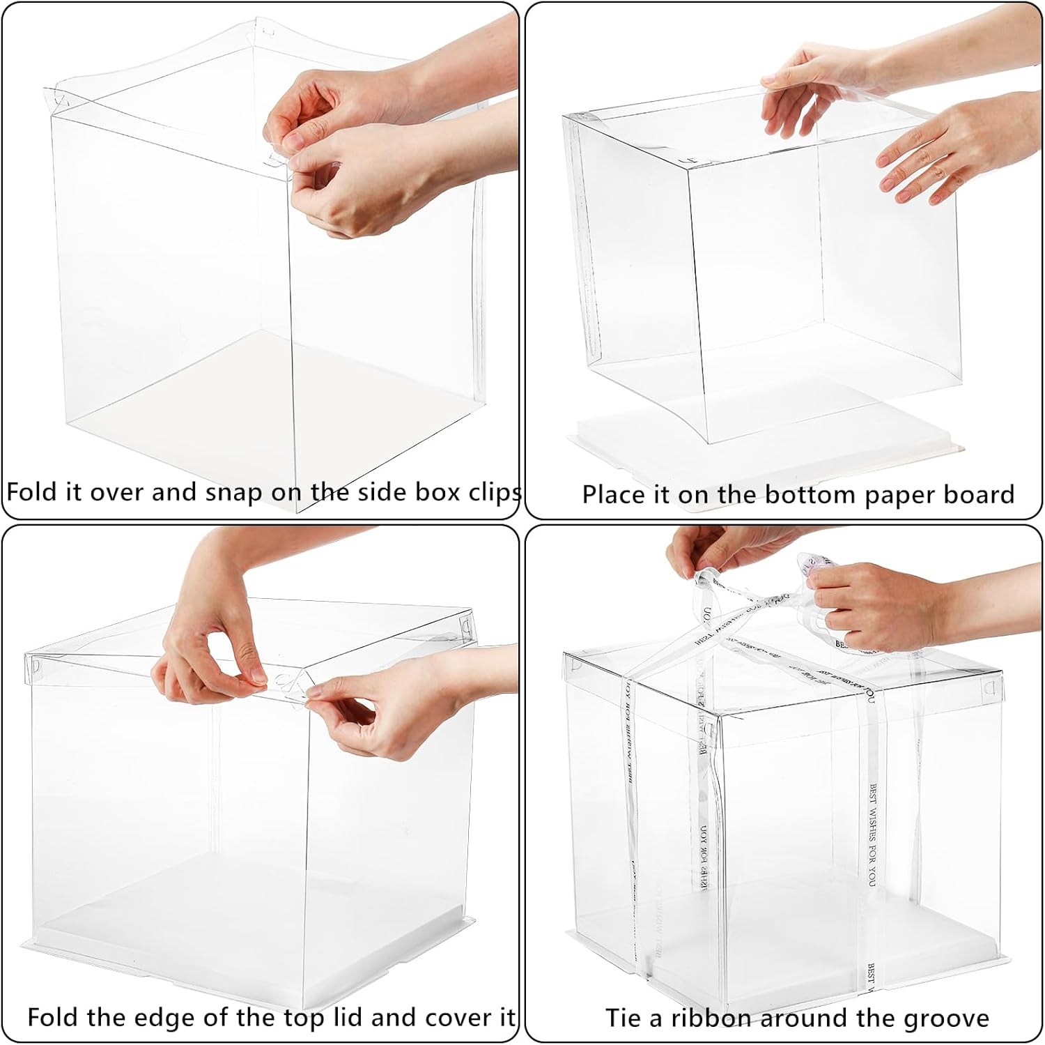 ODM 6 Pcs Clear Cake Box with Ribbon 2-Layer 10x10x10 Inch, Transparent Cake Carrier Box with Lids, PET Tall Cake Packaging Boxes, Clear Gift Boxes for Birthday, Wedding and Festival Party Custom Mold Development