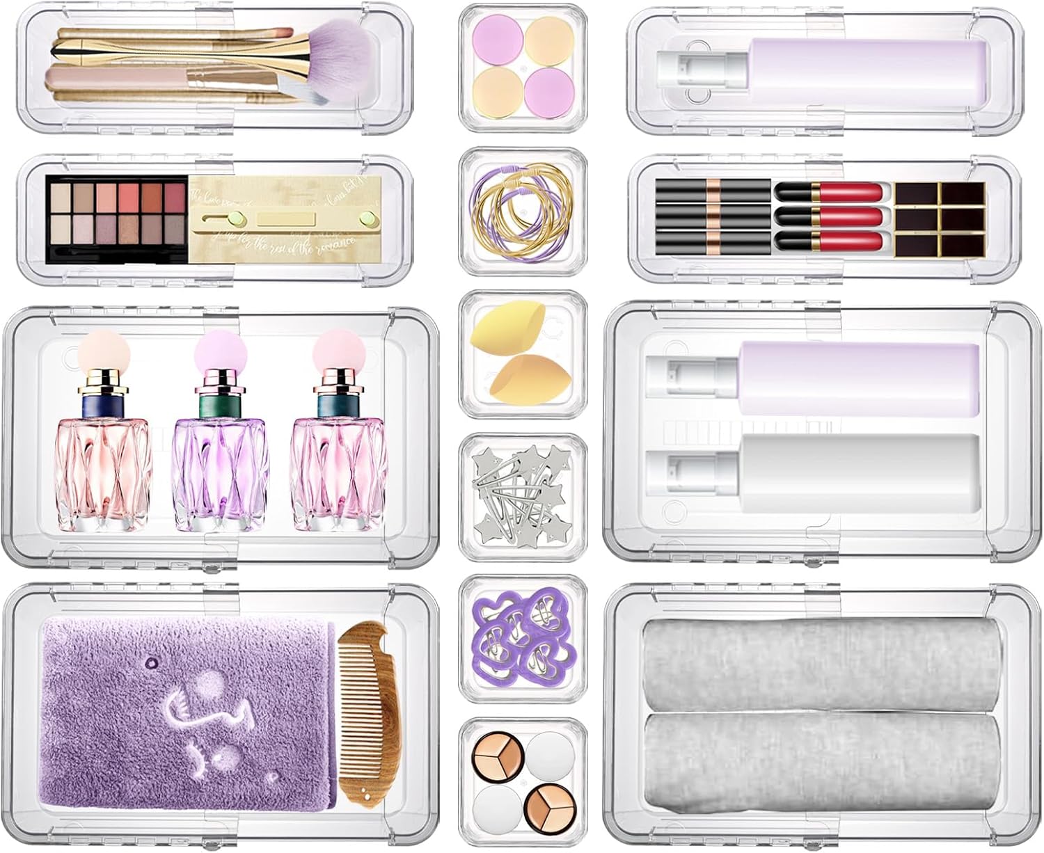Private Label 14 Pcs Clear Drawer Organizer, Adjustable Drawer Storage Box, 3-Size Desk Drawer Organizer, Acrylic Storage Bins for Makeup, Cosmetic, Kitchen Utensils, Bedroom Dressers Tool Organizer for Gadgets Factory Direct Price