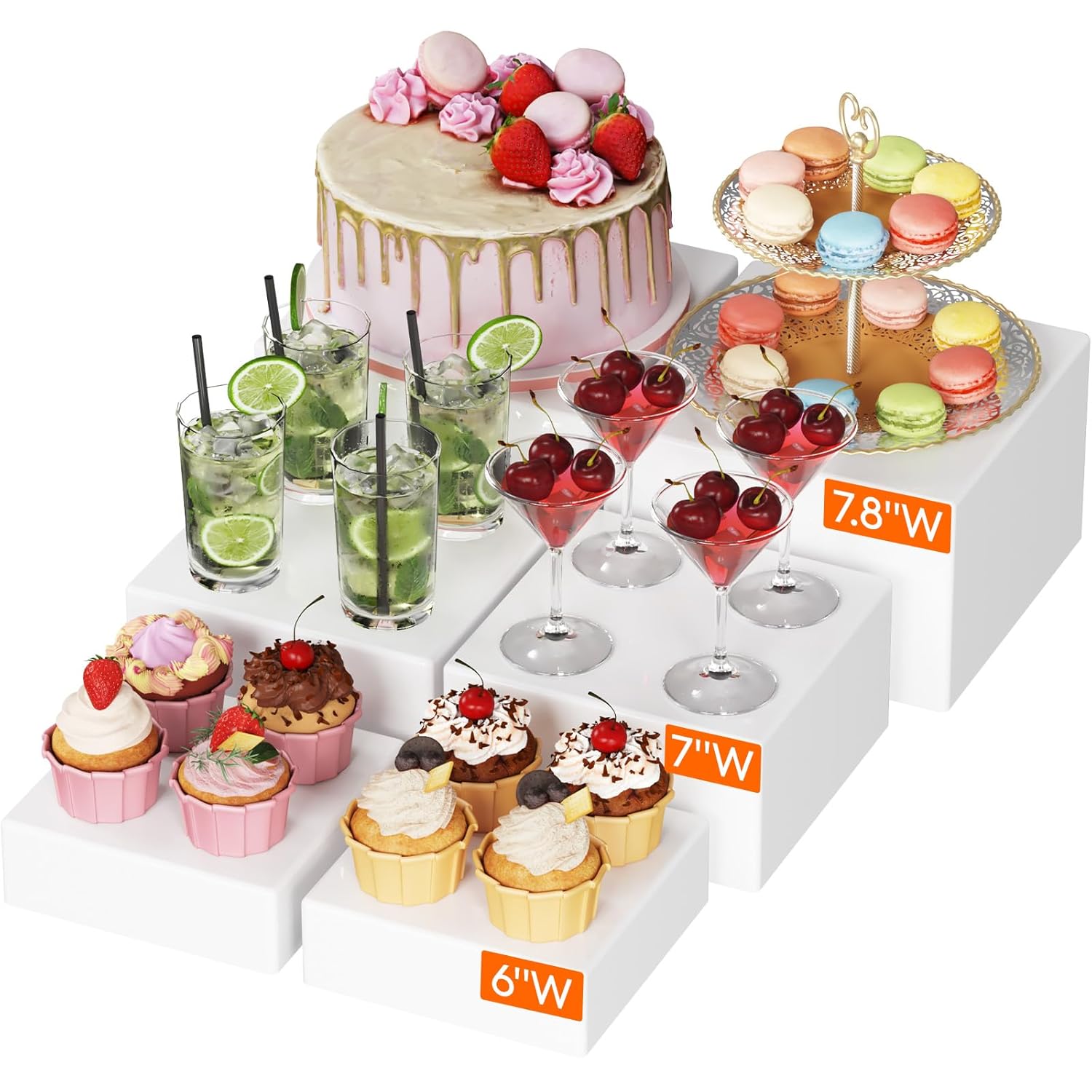 Lifewit 6", 7", 7.8" Buffet Risers and Stands, Food Risers for Buffet Table, Catering Dessert Cake Stand for Party, Collectibles Jewelry Display Stand, White Cube Boxes Nesting Risers, 6 PCS
