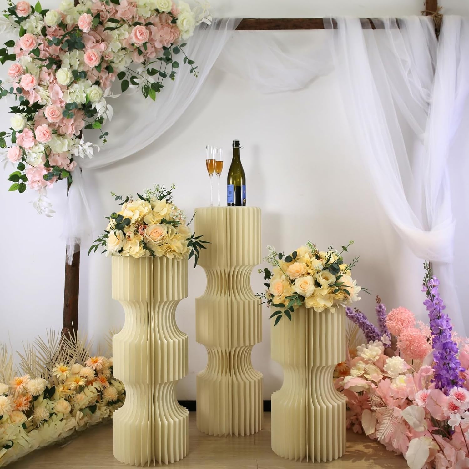 Private Label 3PCS Pillaro Cake Stands for Party, Sturdy Cardboard Column with Clear Acrylic Plate, Reusable Round Cylinder Stands for Party, Cake Pedestal Stand, Pillar for Birthday Wedding Dessert OEM Wholesale Manufacturer