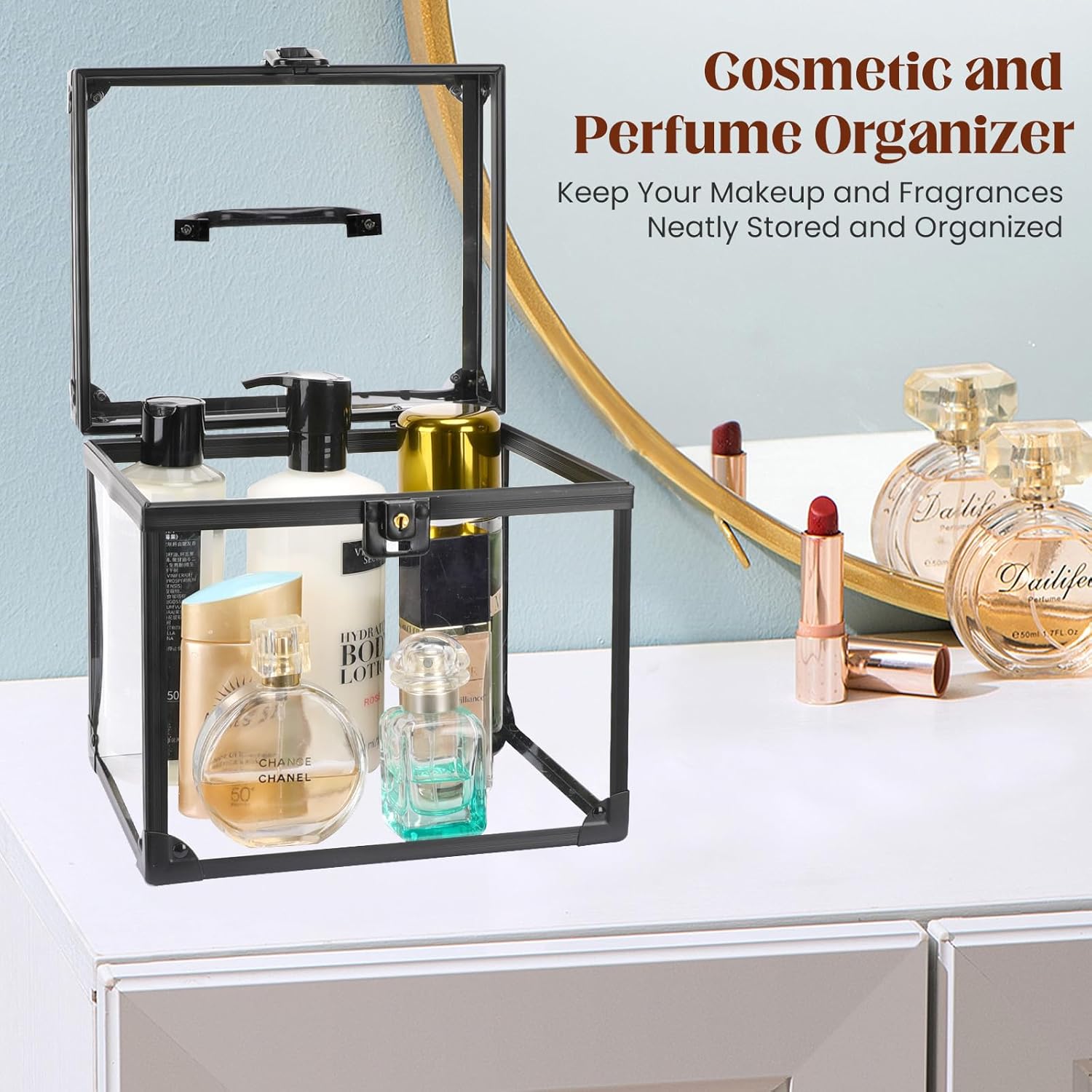 Private Label Crown Box, Clear Makeup Case,Cosmetic Organizer, Large Capacity Transparent Acrylic Artists Display Case for Vanity,Bathroom Counter or Dresser Custom Logo Service