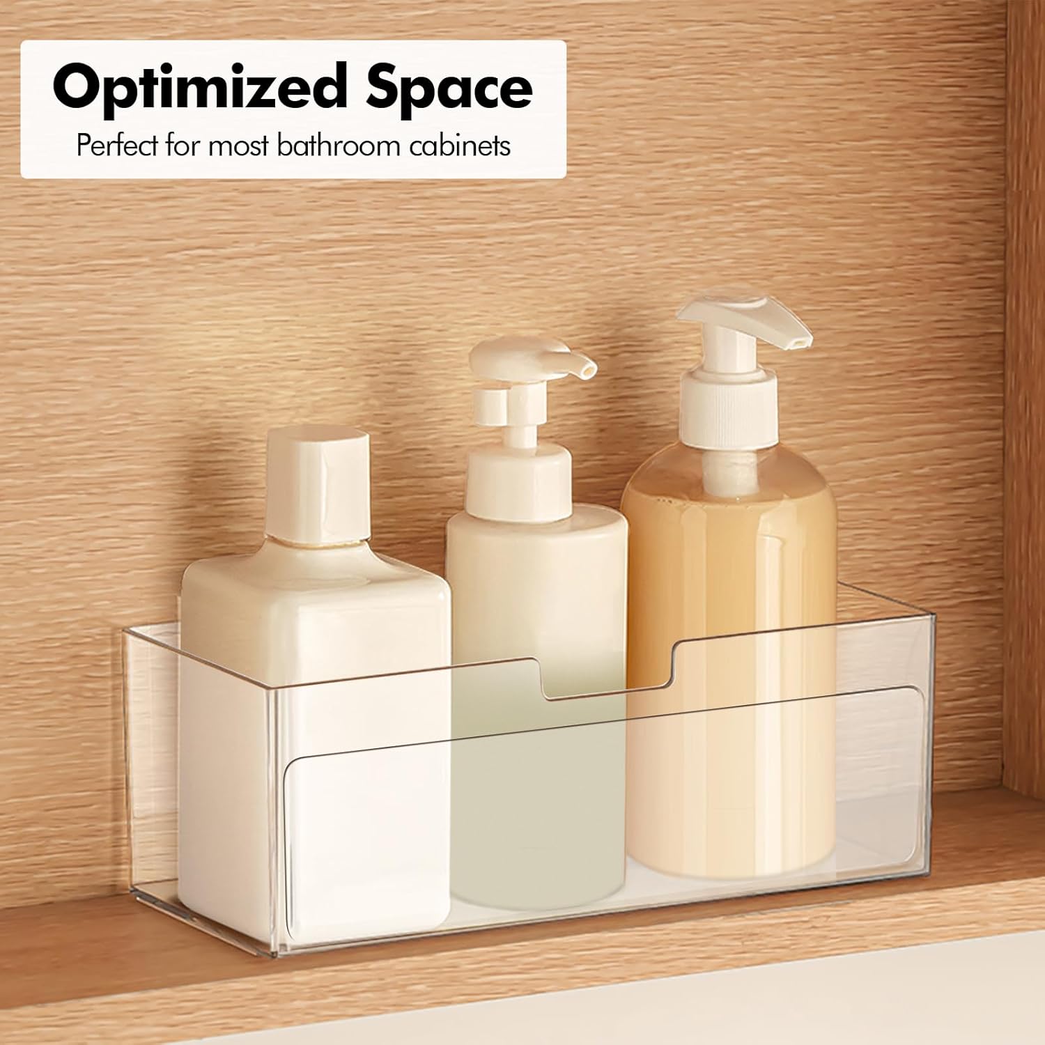 Private Label Poeland 2 Pack Makeup Organizer, Stackable Storage Organizer with U-shaped Removable Divider, Clear Storage Box for Medicine Cabinet, Closet, Bathroom, Counter Custom Logo Service