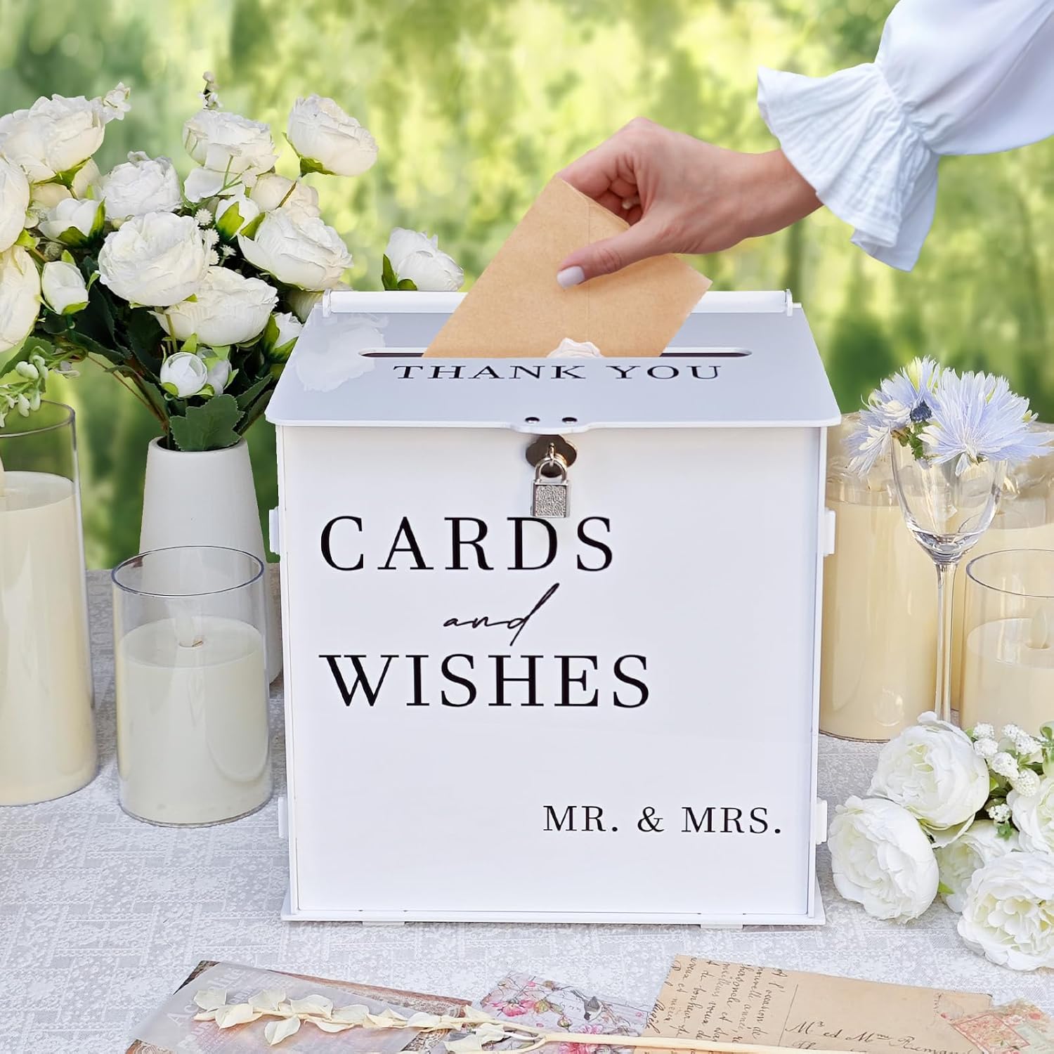 ODM White Acrylic Card Box with Slot & Lock, DIY Large Wedding Card Boxes for Reception, Elegant Money Envelop Card Box for Party Wedding Birthday Baby Shower Graduation Table Decor Custom Mold Development
