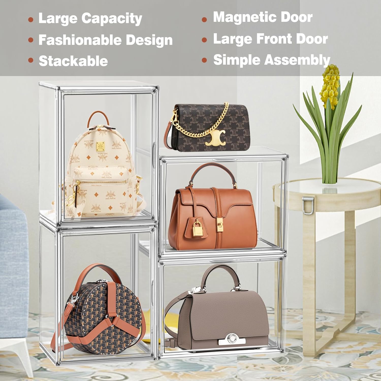 Wholesale OEM ODM 1 Pcs Super Large Acrylic Display Case Purse Handbag Storage Organizer for Closet Clear Stackable Bag Boot Shoe Boxes with Magnetic Door Factory & Supplier