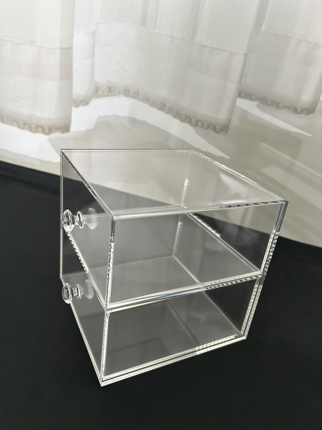 Private Label Acrylic Jewelry Box Clear Jewellery Storage Drawer Transparent Cosmetic Display Stand Holder Home Organizer Tray for Earring Necklace Rings Bracelet Makeup (2 drawer) Custom Logo Service