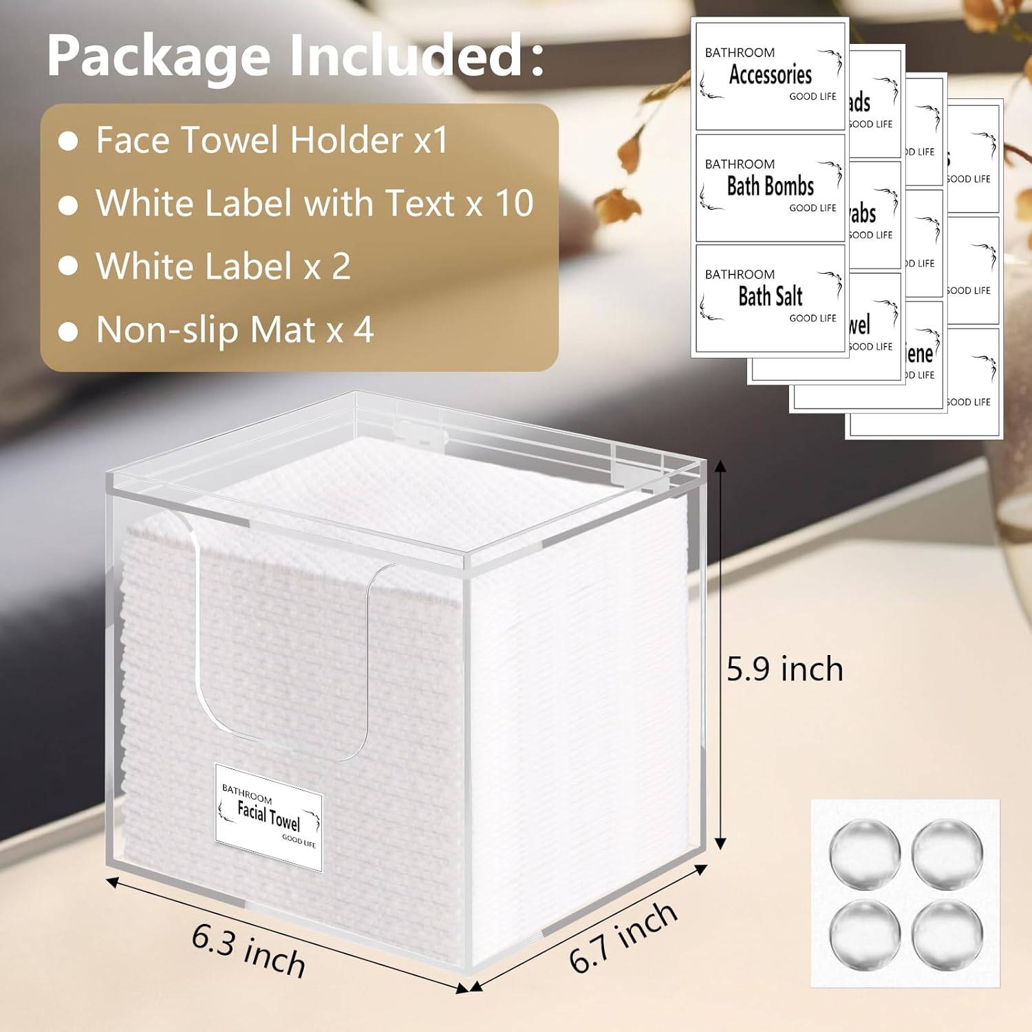 Private Label Disposable Face Towel Holder Box, Acrylic Storage Box Compatible with Clean Skin Club Face Towels XL, Makeup Organizer with Lid, Clear Acrylic Face Towel Holder for Bathroom, Vanity Makeup Custom Logo Service